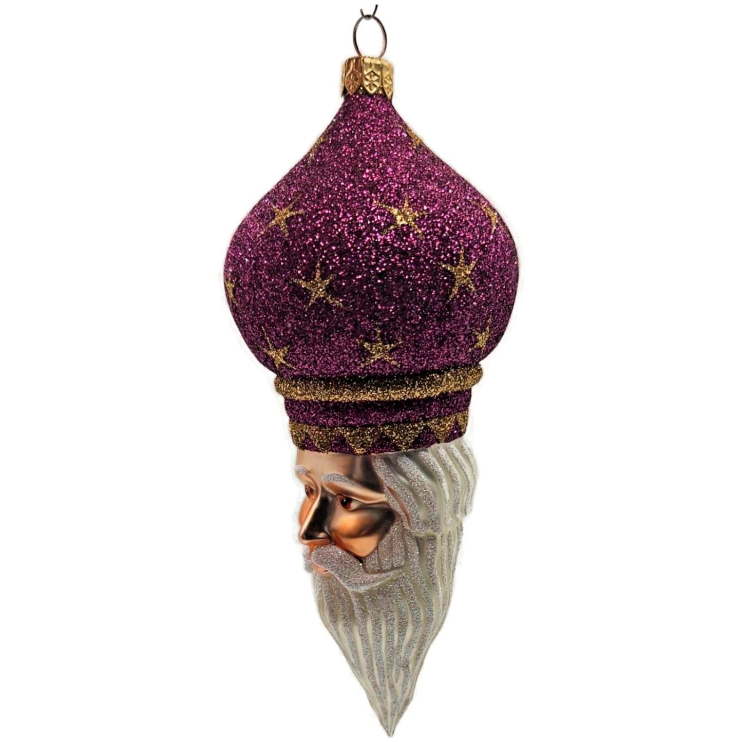 Patricia Breen Nuit Noel Fuchsia Stars Santa Head Christmas Tree Ornament