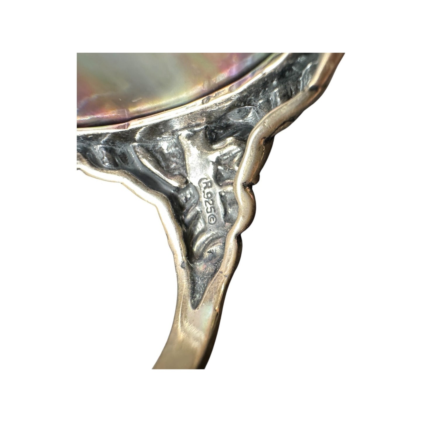Sterling Silver Yellow Gold Plated Oval Shaped R 925 Gray Gemstone Ring Size 8