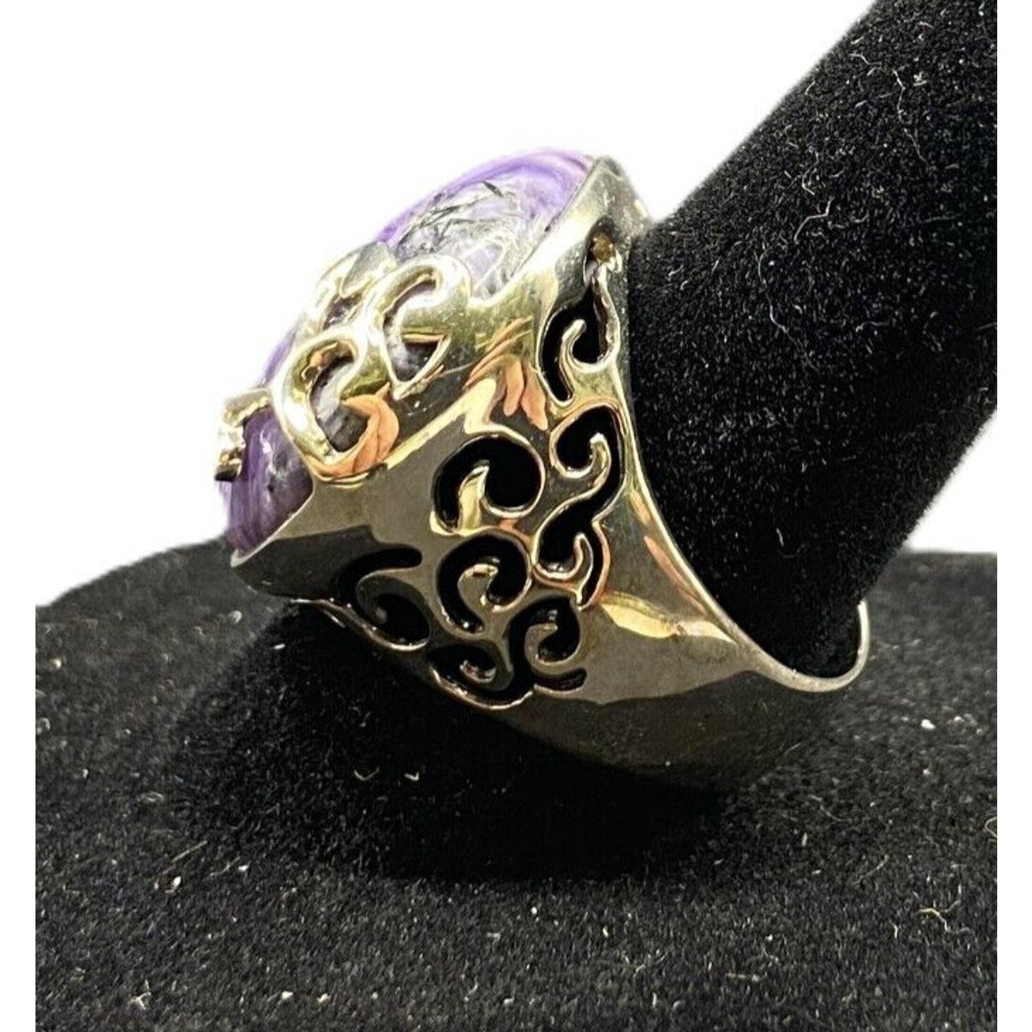 925 Sterling Silver Ring Oval Marbled Purple Russian Charoite Crystal Size 7