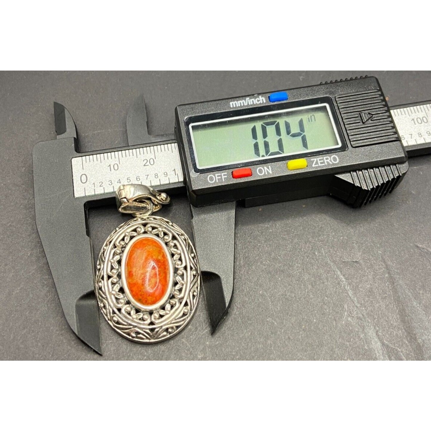 Spiny Oyster Oval Shaped Pendant Orange Gemstone 925 Sterling Silver Filigree