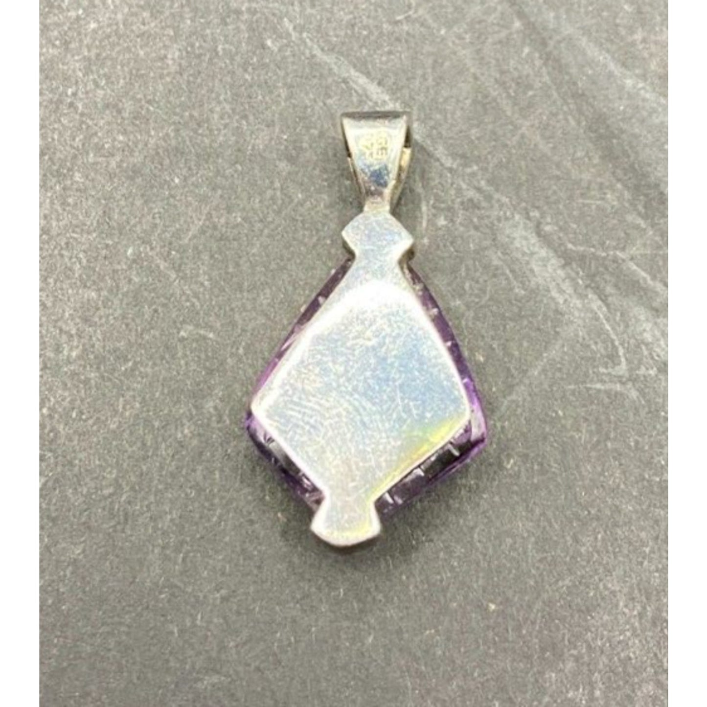 Amethyst Pyramid Shaped Pendant Purple Gemstone 925 Sterling Silver GE Stamped