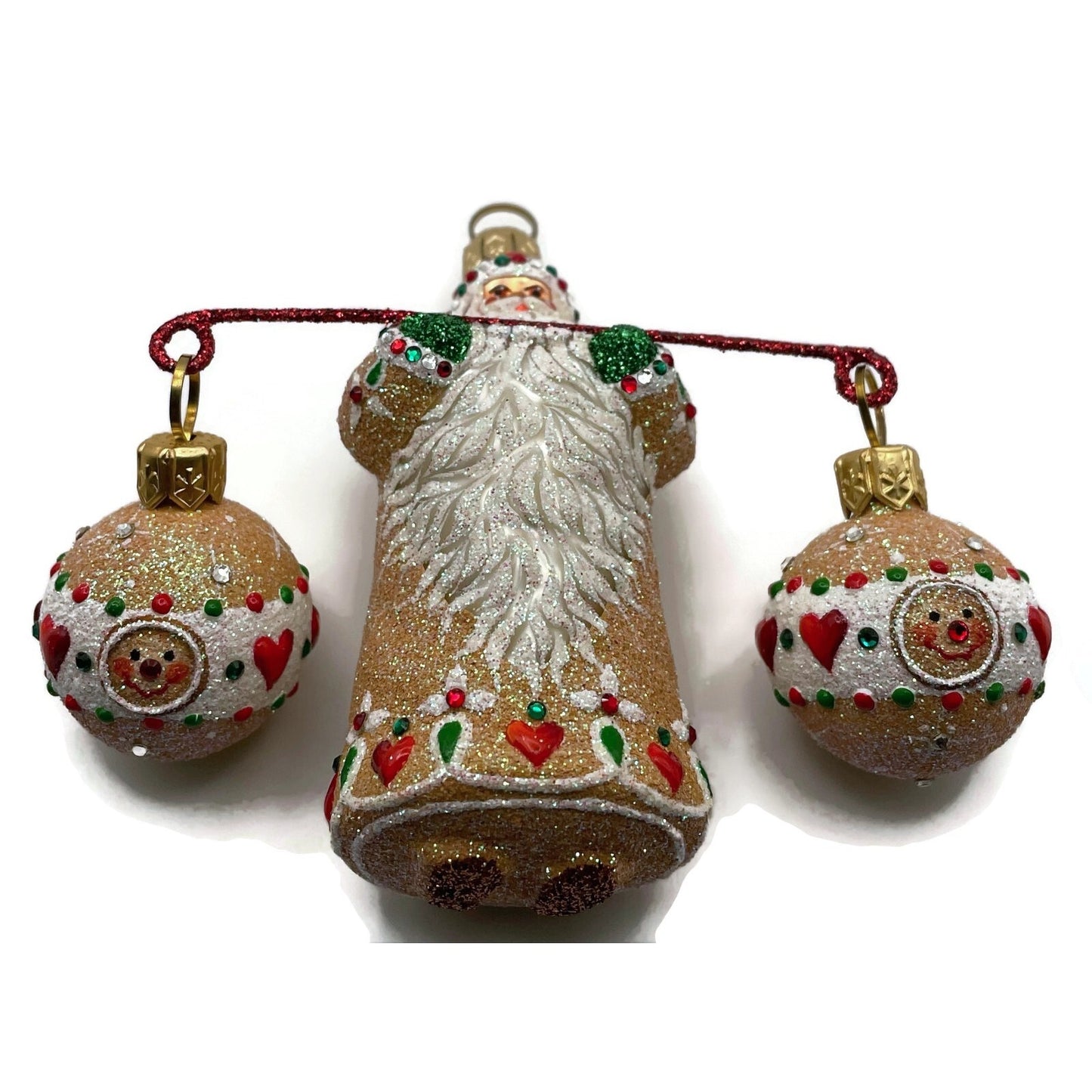 Patricia Breen Balance Gingerbread Green Glitter Mitten Heart Christmas Ornament