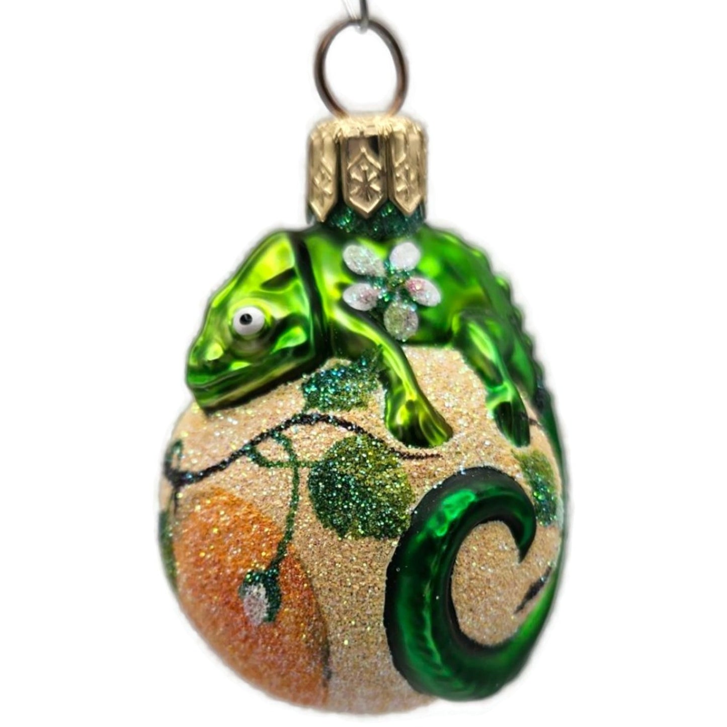 Patricia Breen Miniature Chameleon Peach Flowers Spring Christmas Tree Ornament