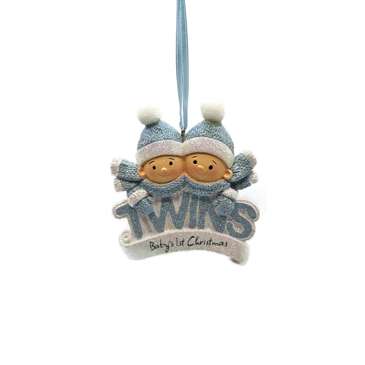 Babys First Christmas Twin Boys Blue Resin Holiday Tree Ornament Midwest CBK