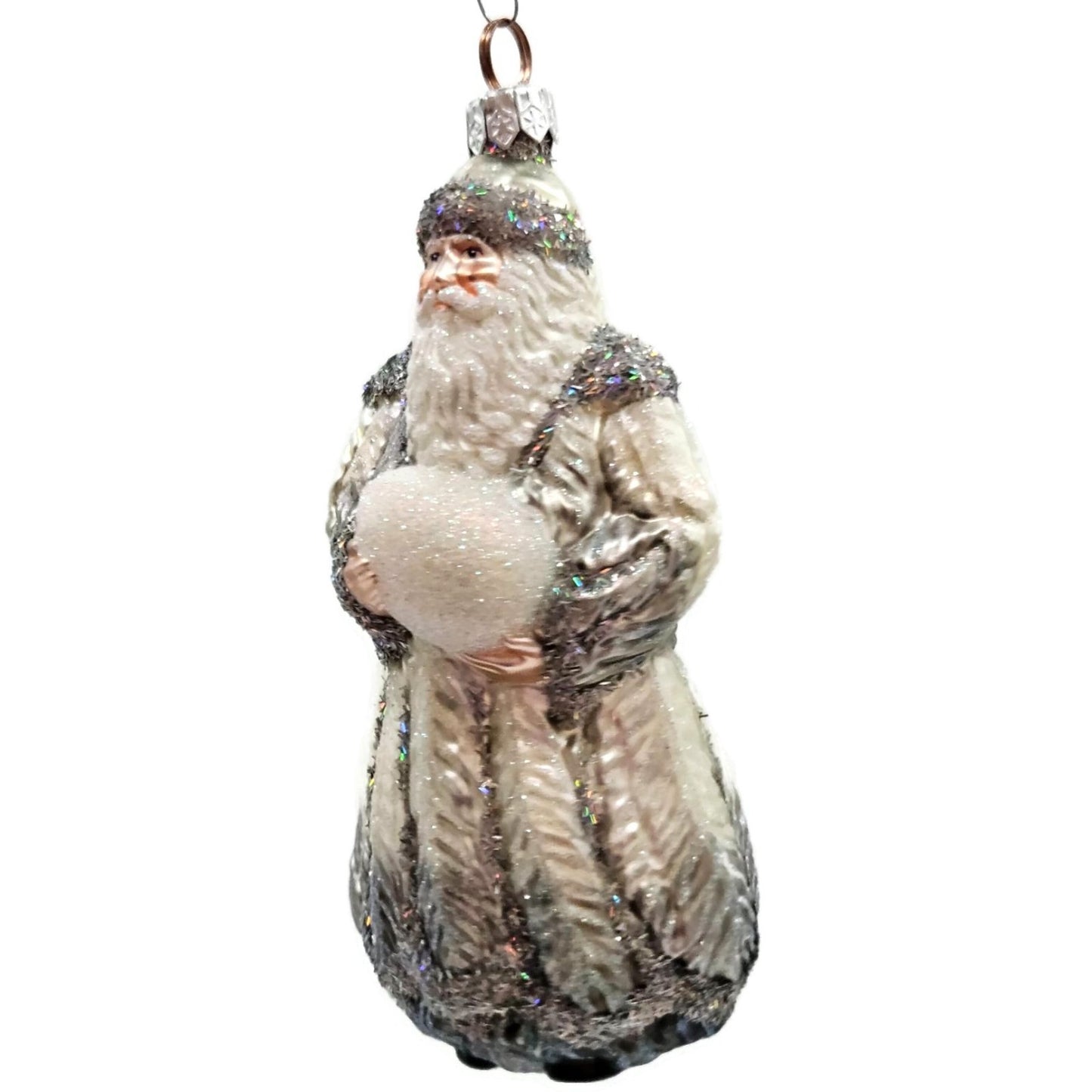 Patricia Breen Plumed Santa Claus Platinum Peacock Christmas Tree Ornament