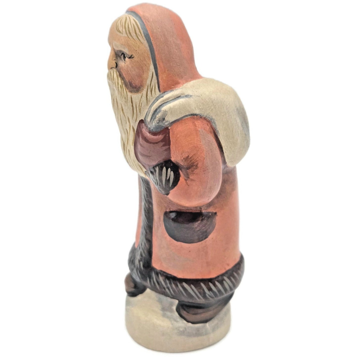 Vaillancourt Hunched Apricot Father Christmas Chalkware Folk Art Signed Figurine