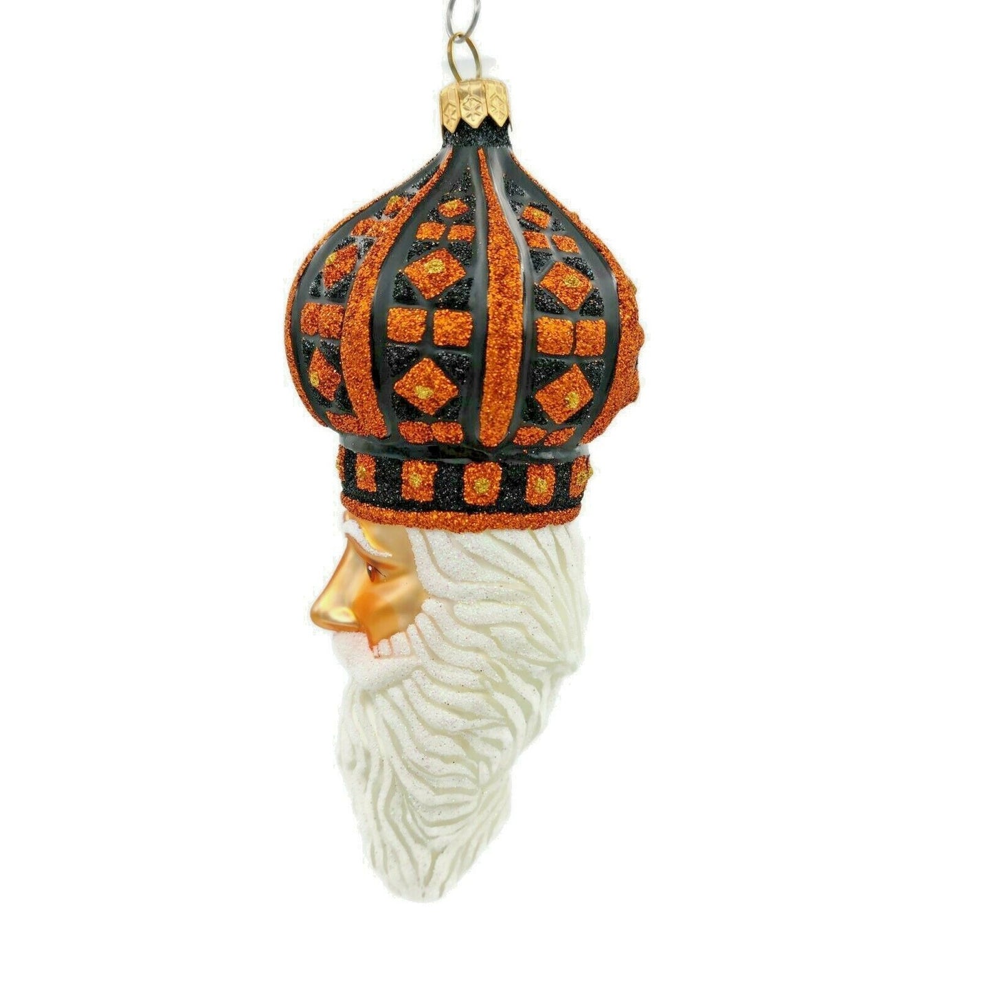 Patricia Breen Bijoux Noel Santa Black Orange Halloween Ornament Glitter
