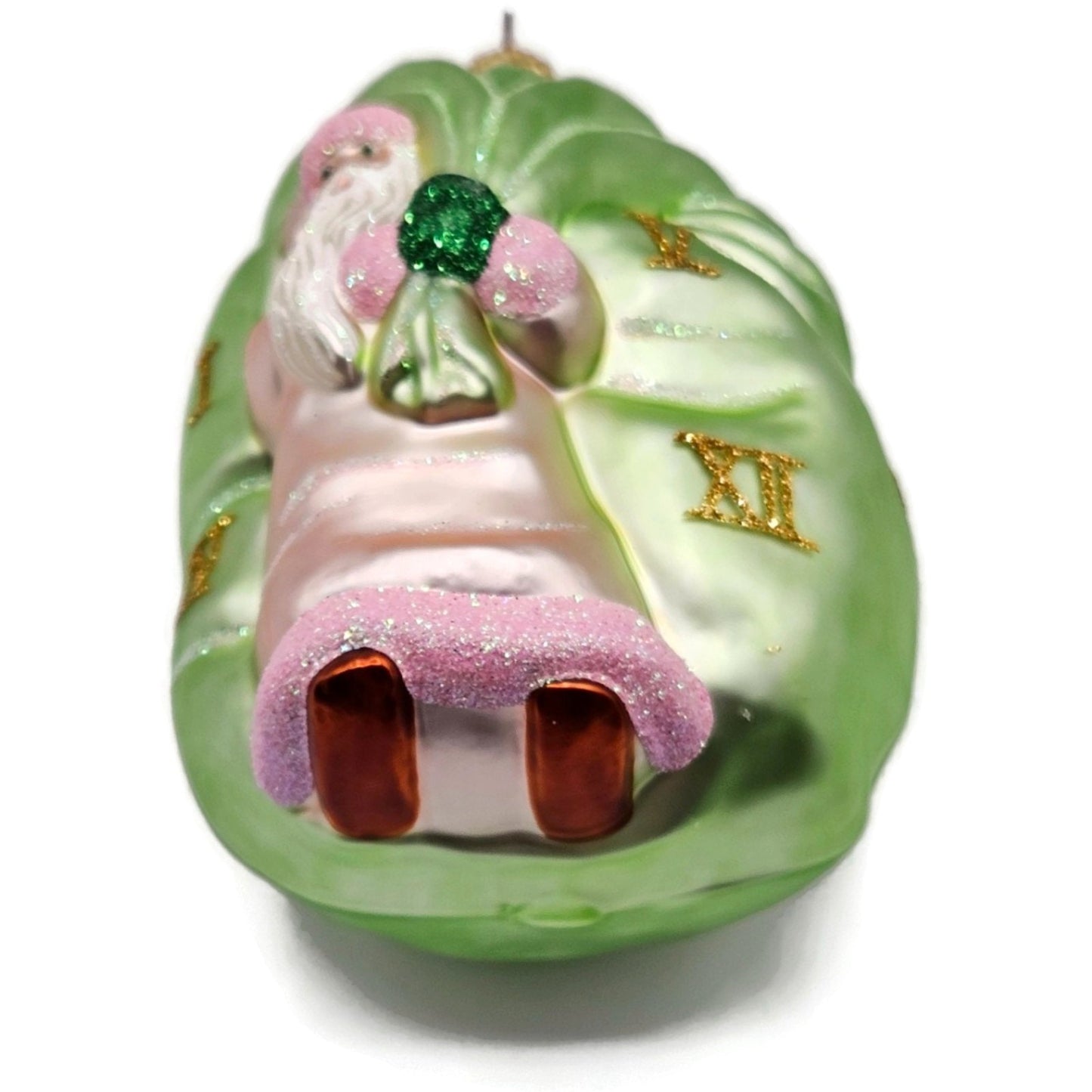 Patricia Breen Advent Santa Roman Numerals Pink Green Bag Christmas Ornament