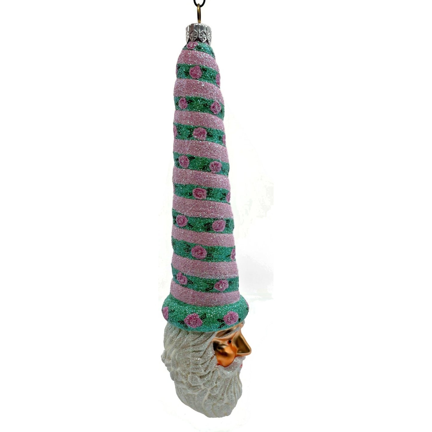 Patricia Breen Ornament Sucre Santa Pink Green Roses Spring Christmas Tree Decor