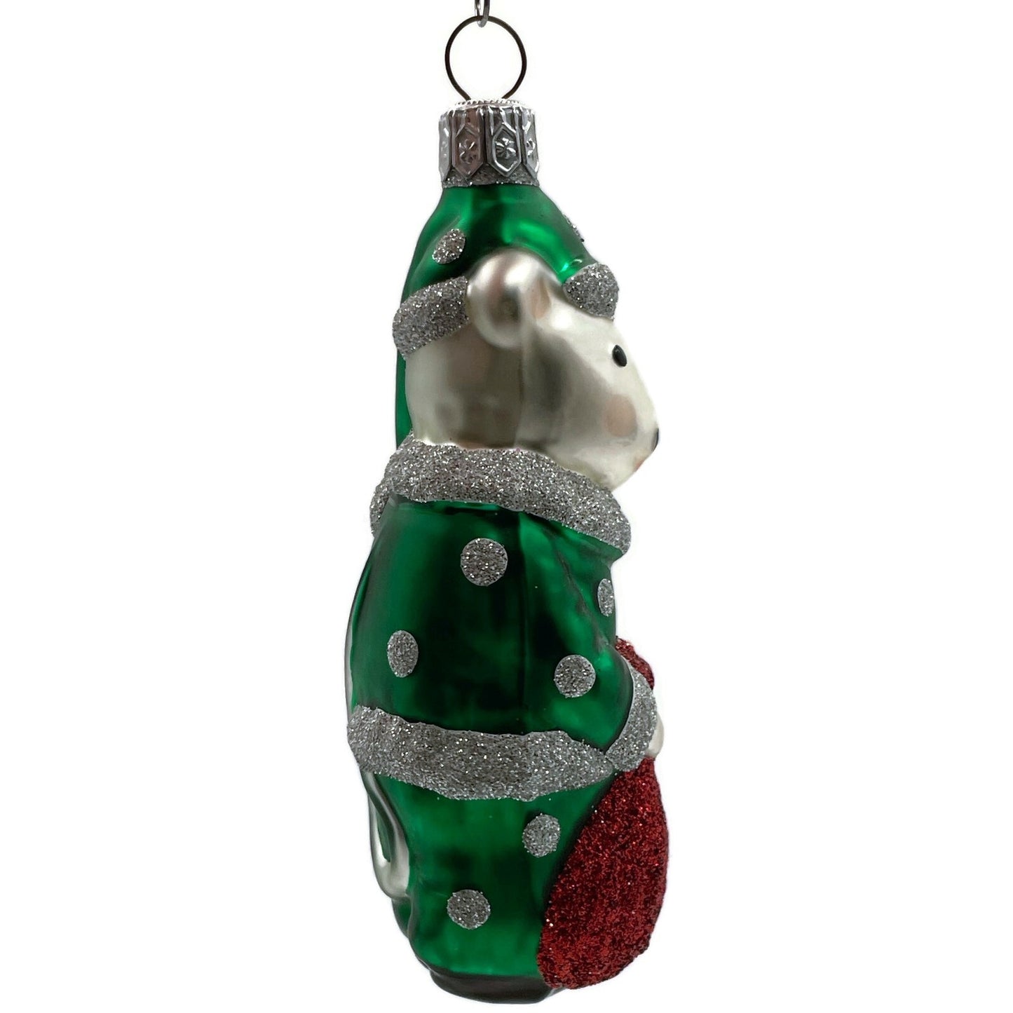 Patricia Breen Festive Mouse Green Silver Dots Christmas Holiday Tree Ornament