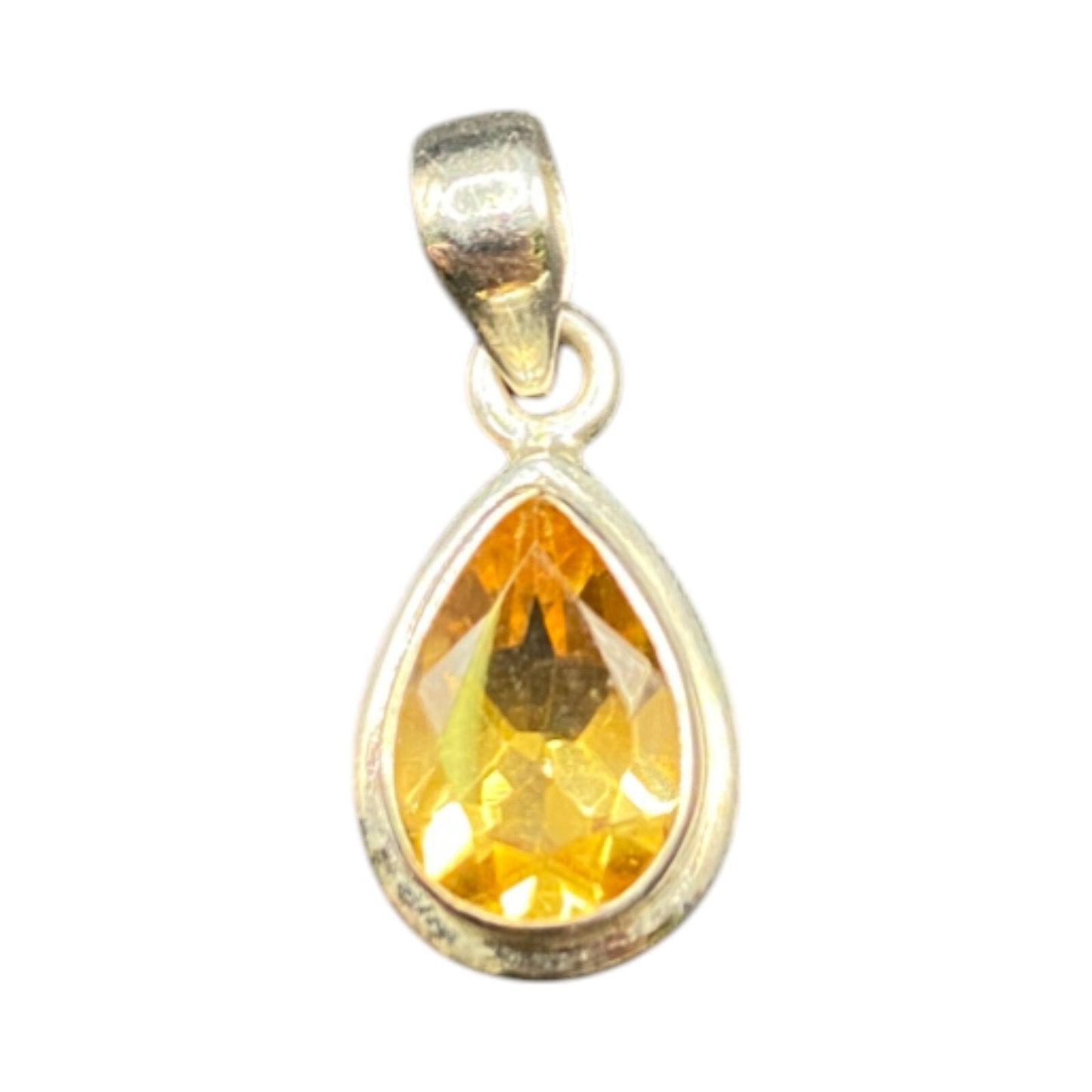 Natural Sunny Citrine Pear Shaped Pendant Yellow Gemstone 925 Sterling Silver