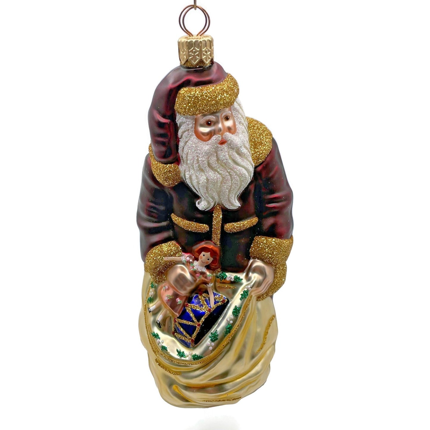 Patricia Breen Santa Claus Bordeaux Gold Holly Presents Christmas Tree Ornament