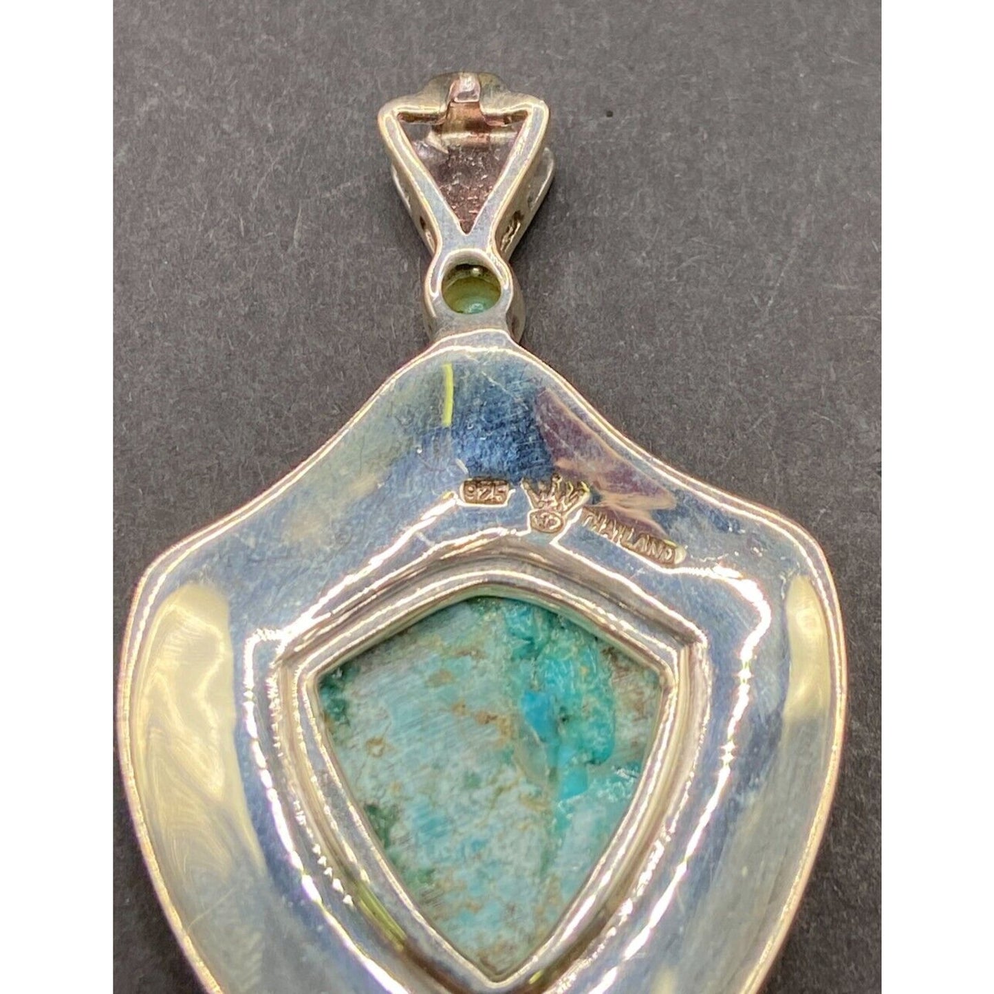 Turquoise Pendant Marcasite Ornament Sterling Silver Thailand Stamped