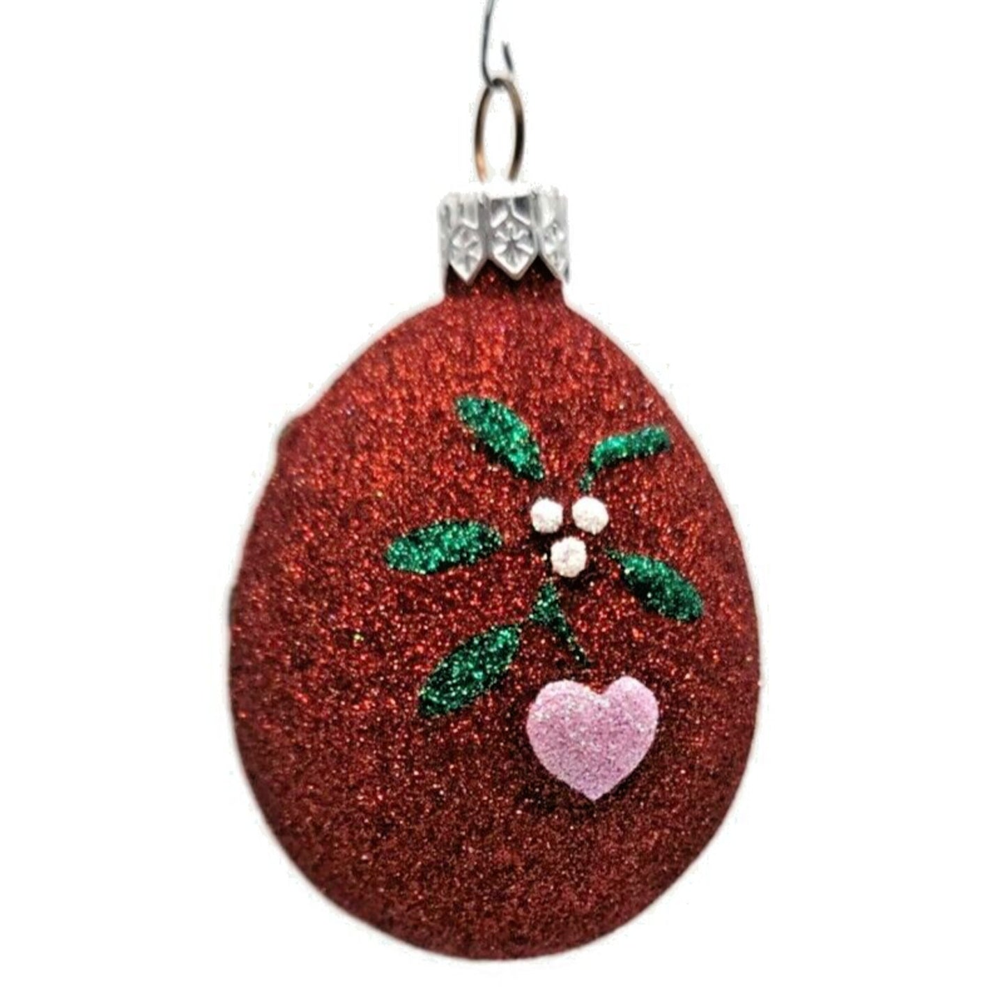 Patricia Breen Mistletoe Egg Red Pink Heart Christmas Holiday Glittered Ornament