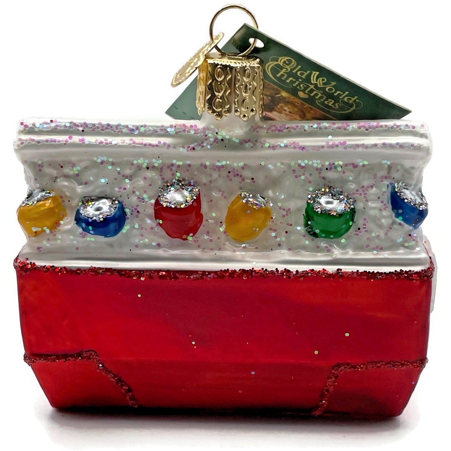 Ice Chest Ornament Glittered OWC Camping Blown Glass Old World Christmas Decor