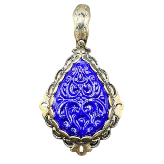 Carolyn Pollack Carved Lapis Lazuli Pear Shaped Pendant 925 Sterling Silver