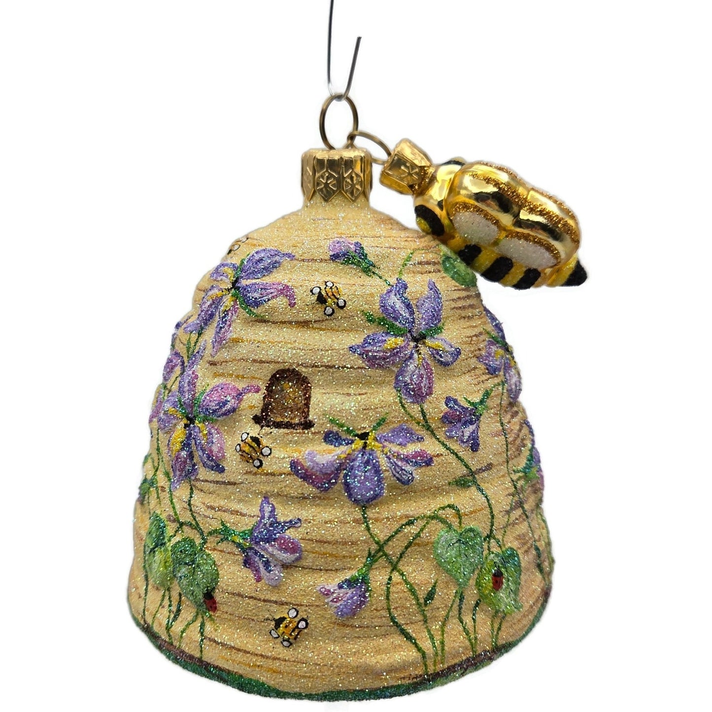 Patricia Breen Violet Beeskep Glittered Flowers Spring Christmas Tree Ornament