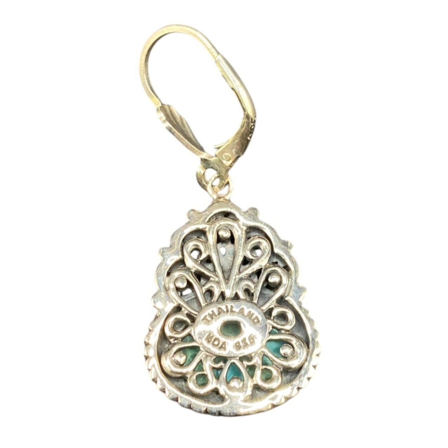 Turquoise Oval Earrings Sterling Silver Leverback Blue Gemstone NOA Thailand