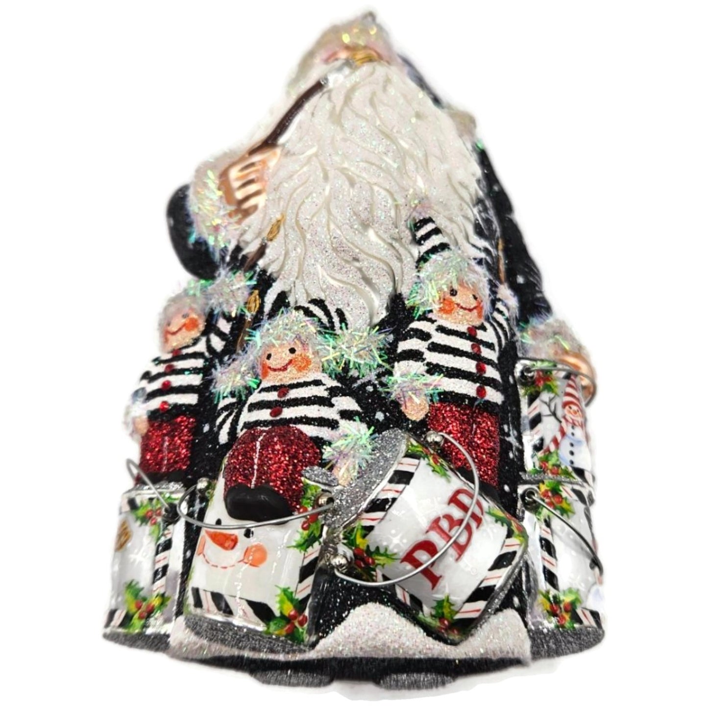 Patricia Breen Painterly Santa Snowmen Black Striped Christmas Decor Ornament