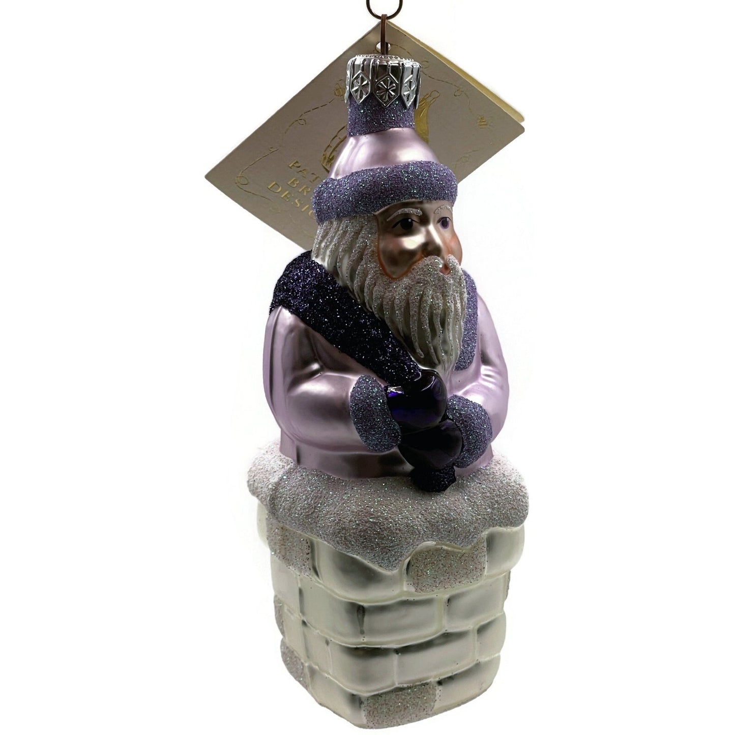 Patricia Breen Ornament Here Comes Santa Claus Lavender Silver Chimney Christmas