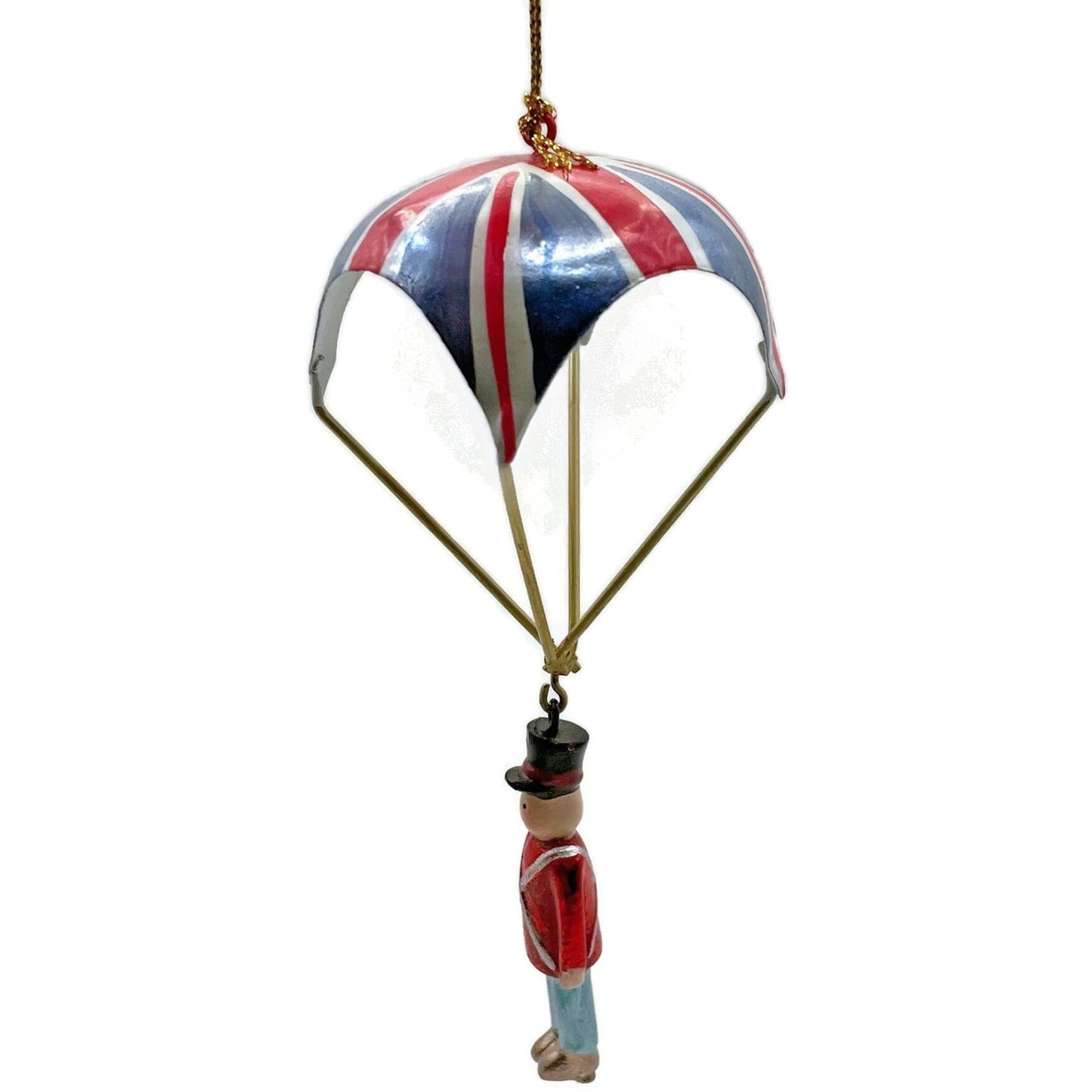 Metal Tin British Royal Guard Union Jack Parachutes Patriotic Christmas Ornament