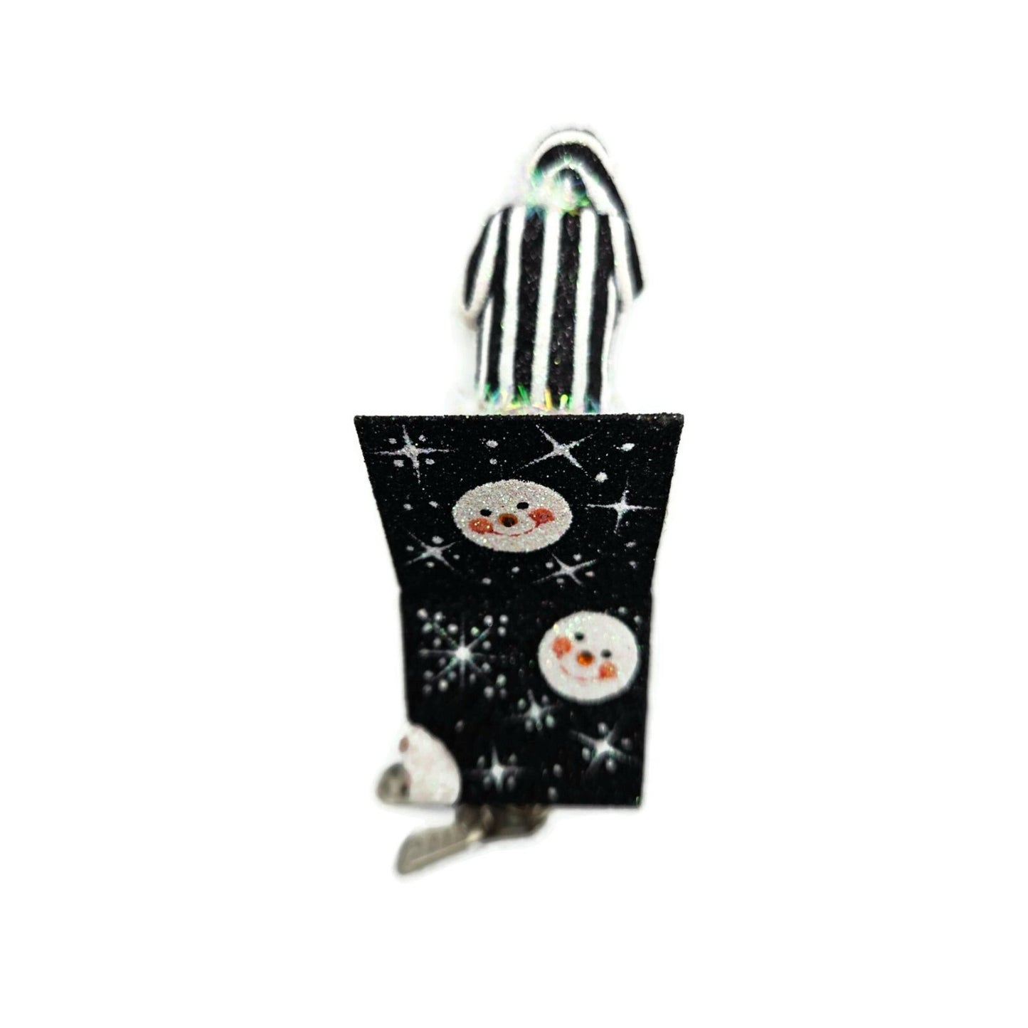 Patricia Breen Jolly Surprise Santa Claus Black Striped Snow Christmas Ornament