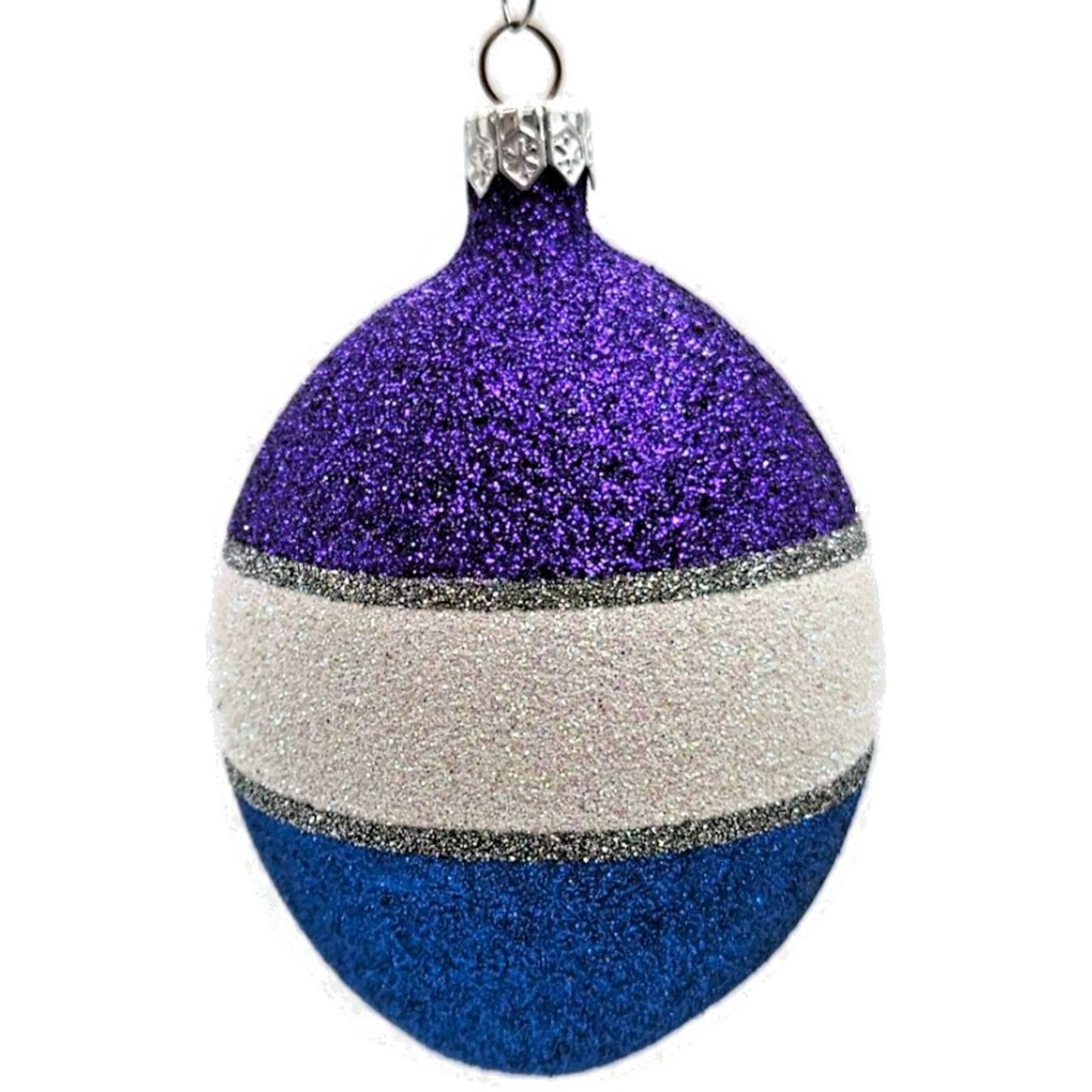 Patricia Breen Egg Purple Blue White Striped Glittered Easter Christmas Ornament