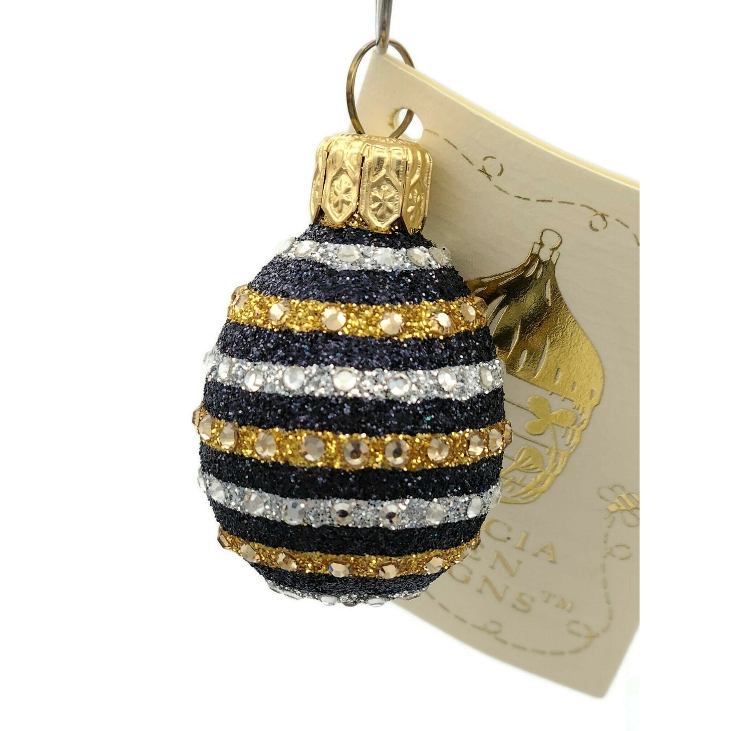 Patricia Breen Miniature Egg Black Striped Gold Easter Spring Holiday Ornament