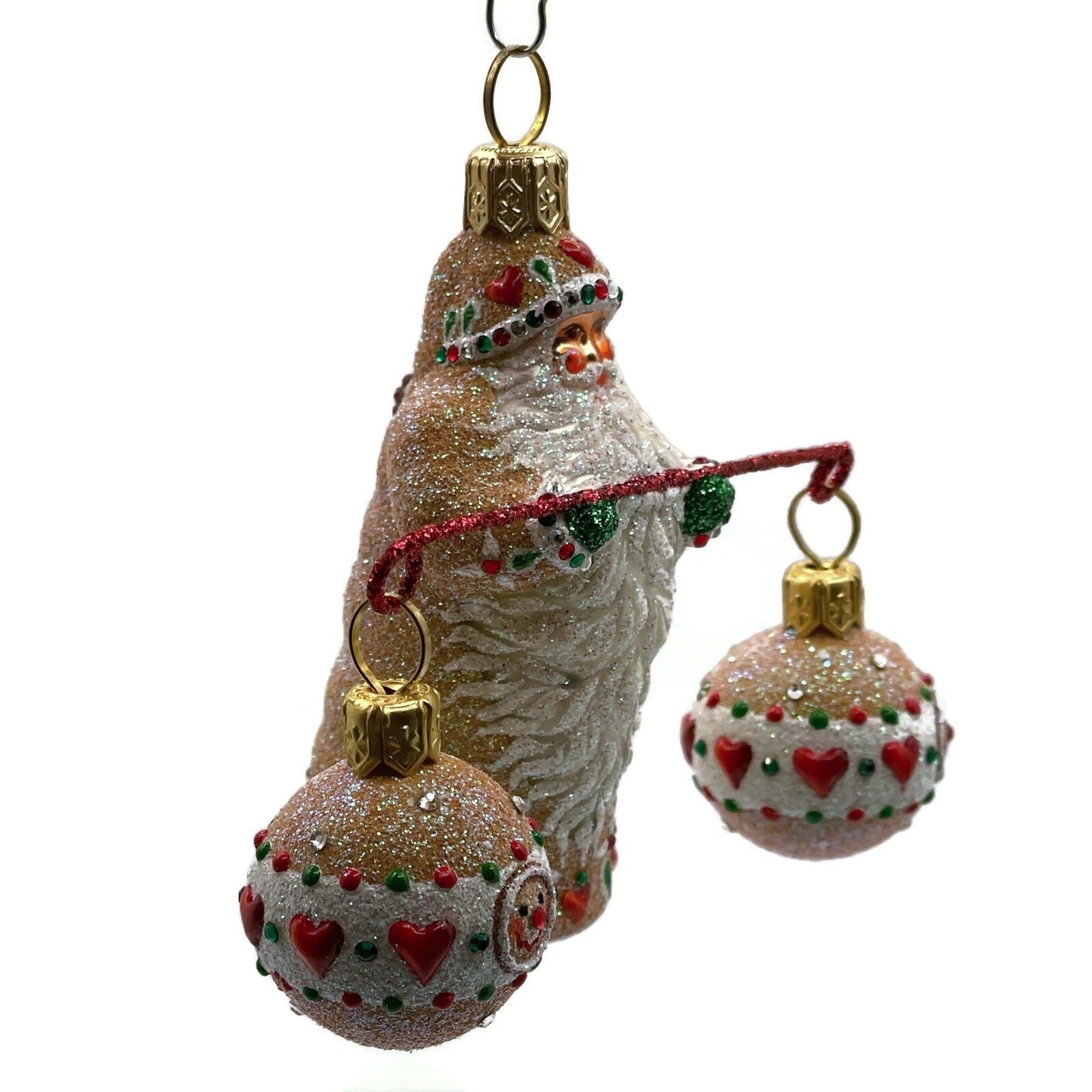 Patricia Breen Balance Gingerbread Green Glitter Mitten Heart Christmas Ornament