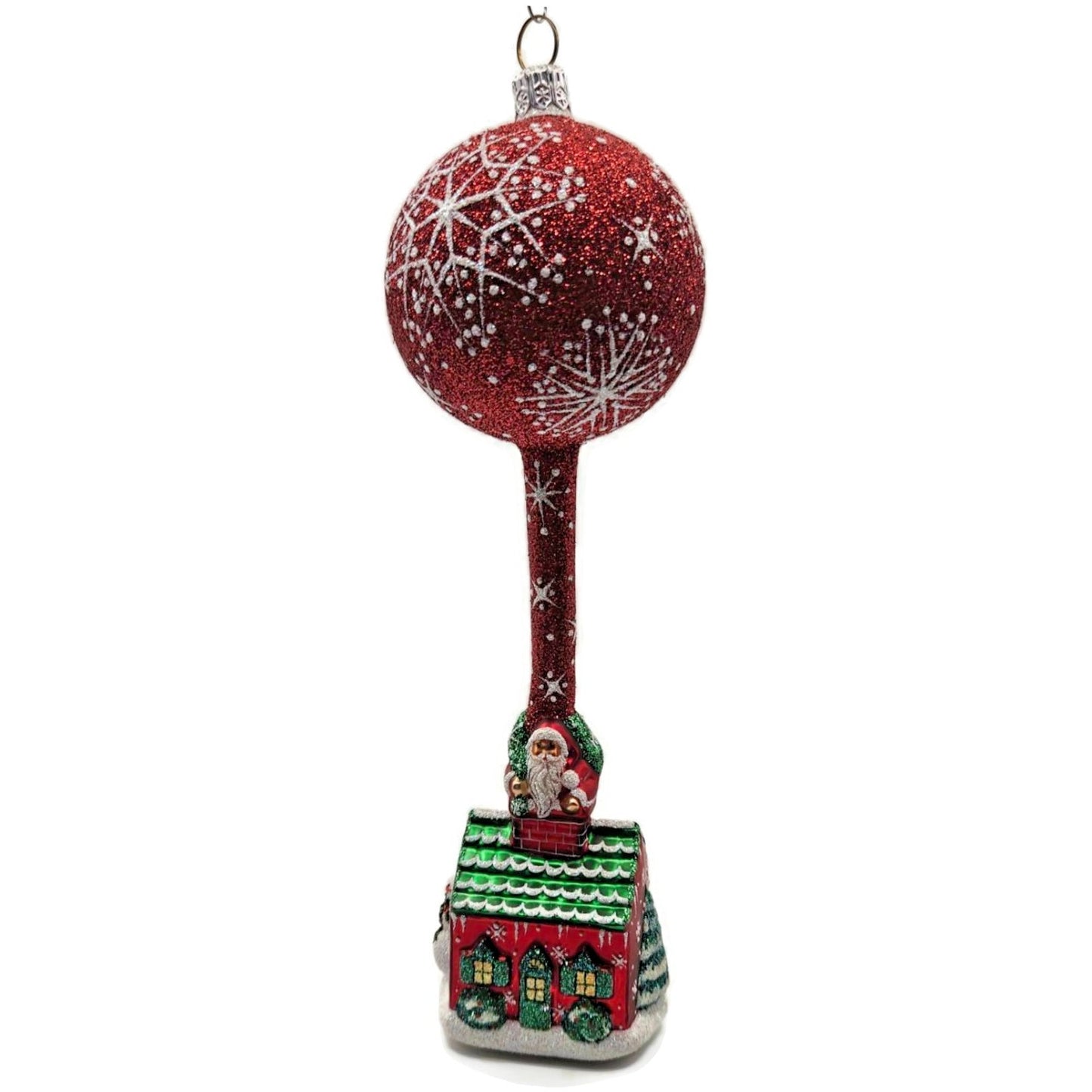 Patricia Breen Hes Here Red Santa Claus Snowflakes House Christmas Tree Ornament