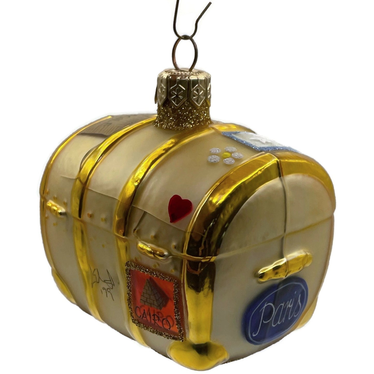 Patricia Breen Bon Voyage Gold Palm Beach Travel Trunk Christmas Tree Ornament