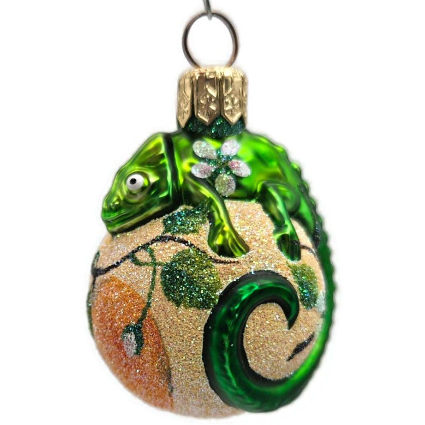 Patricia Breen Miniature Chameleon Peach Flowers Spring Christmas Tree Ornament