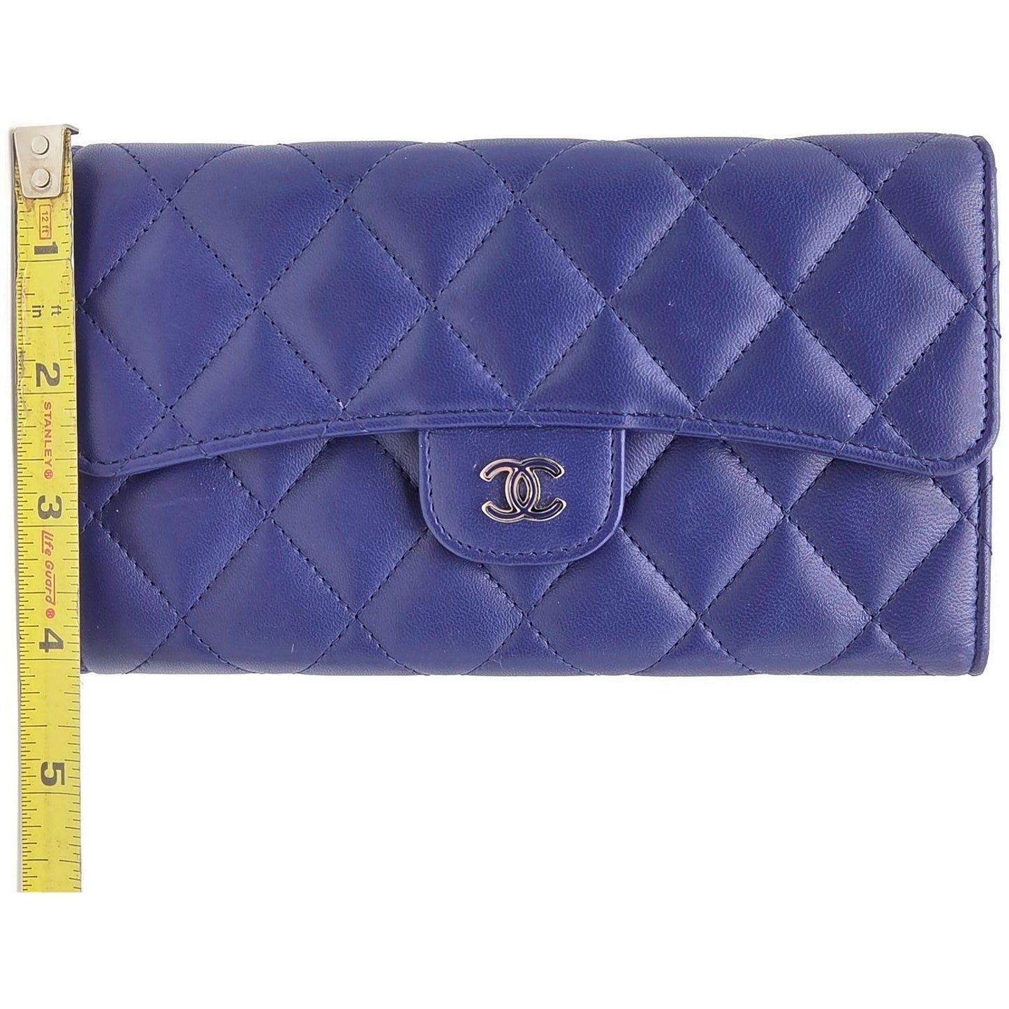 Chanel Quilted Large Flap Wallet Purple Soft Leather CC Logo Classic Rare Silver
