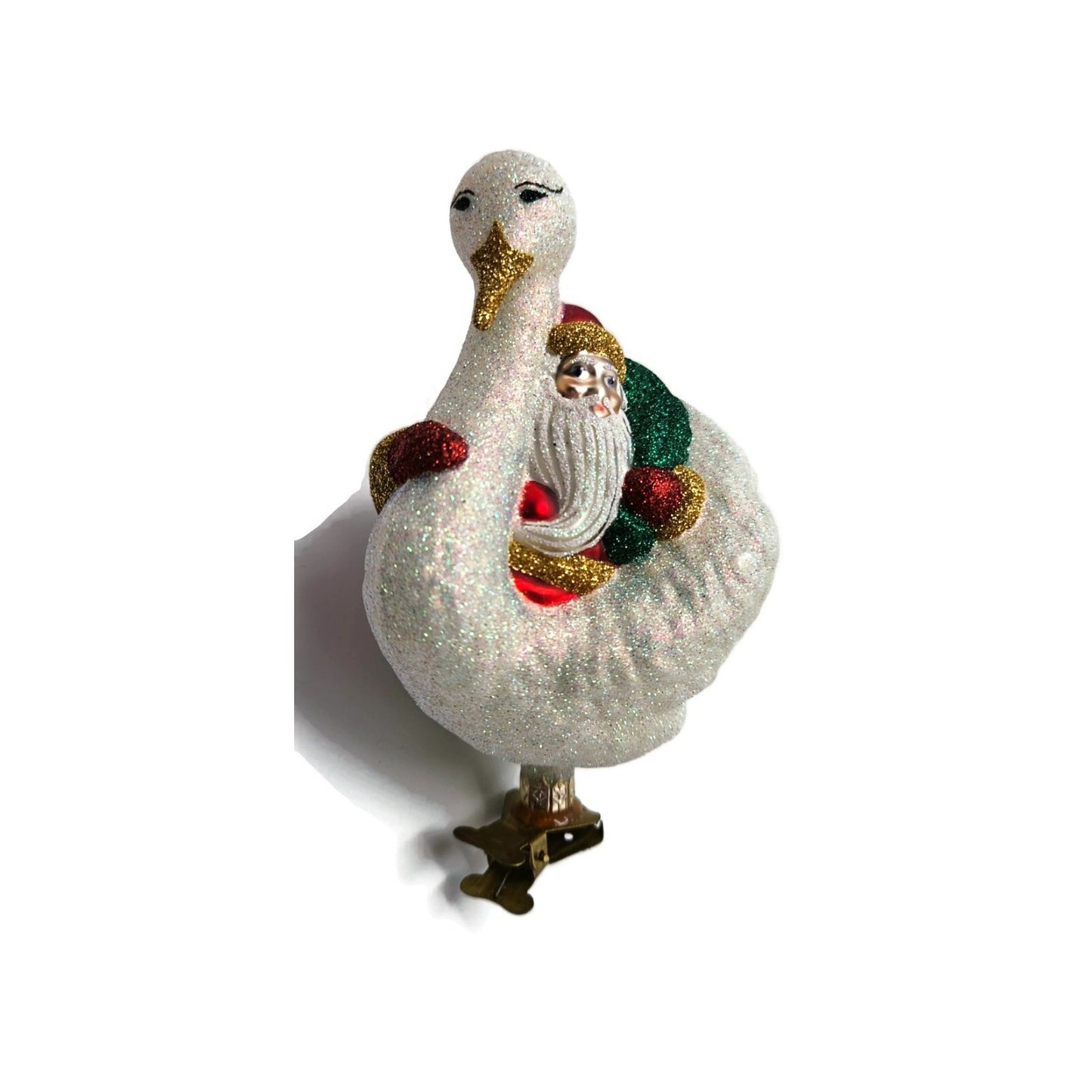 Patricia Breen Swan Boat Santa Claus Red Gold Trim Clip On Christmas Ornament