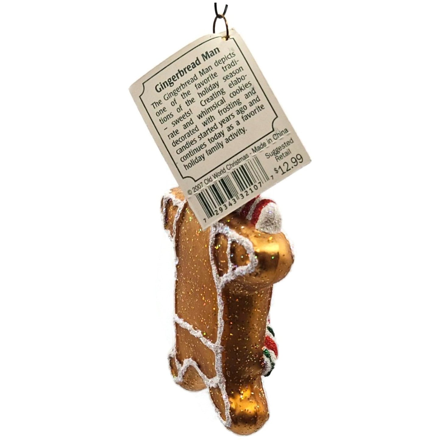 Gingerbread Man Candy Cane Striped Scarf Old World Christmas Tree Ornament OWC