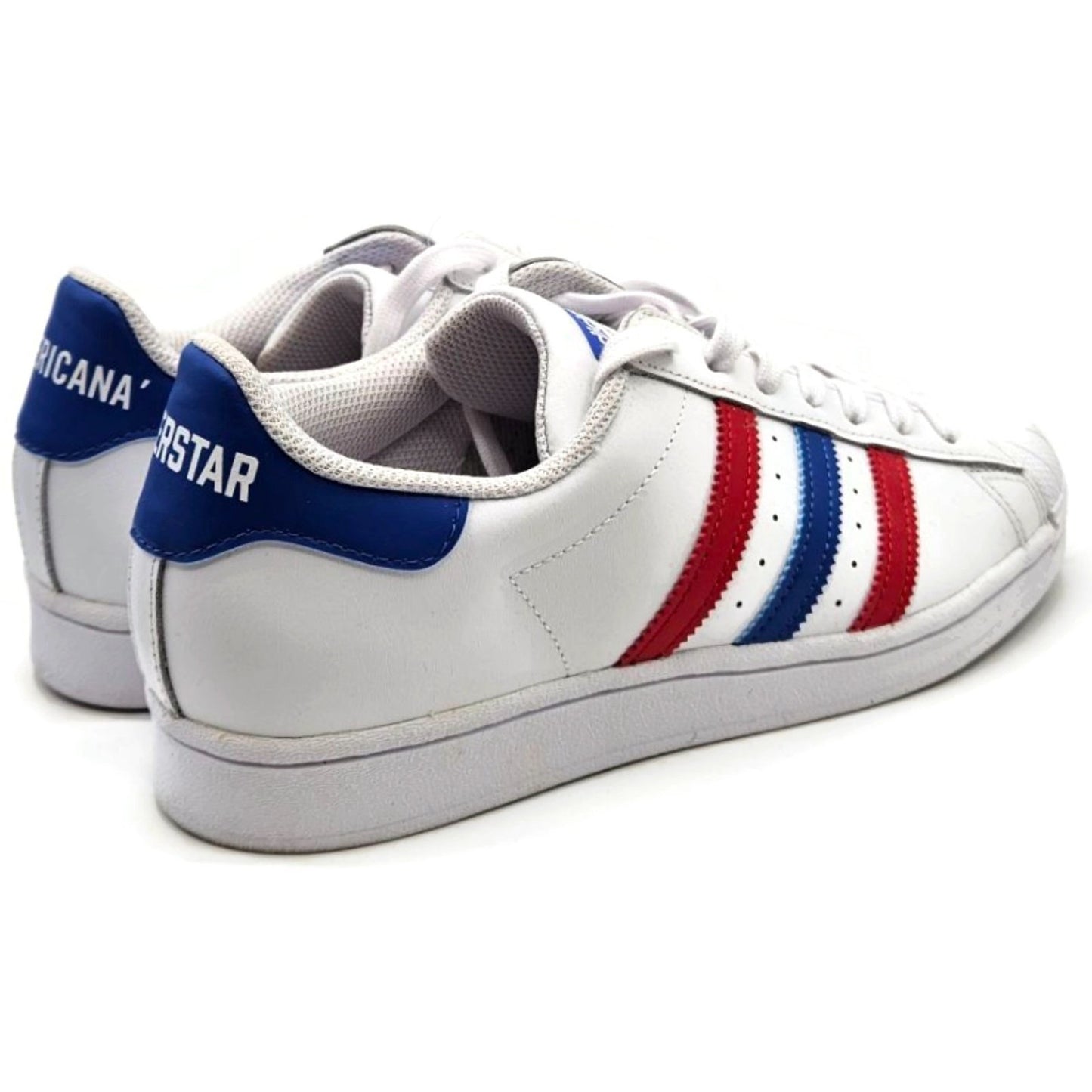 Adidas Superstar White Red Blue Stripe Shoes Ladies Size 9 Shell Toe AC7162