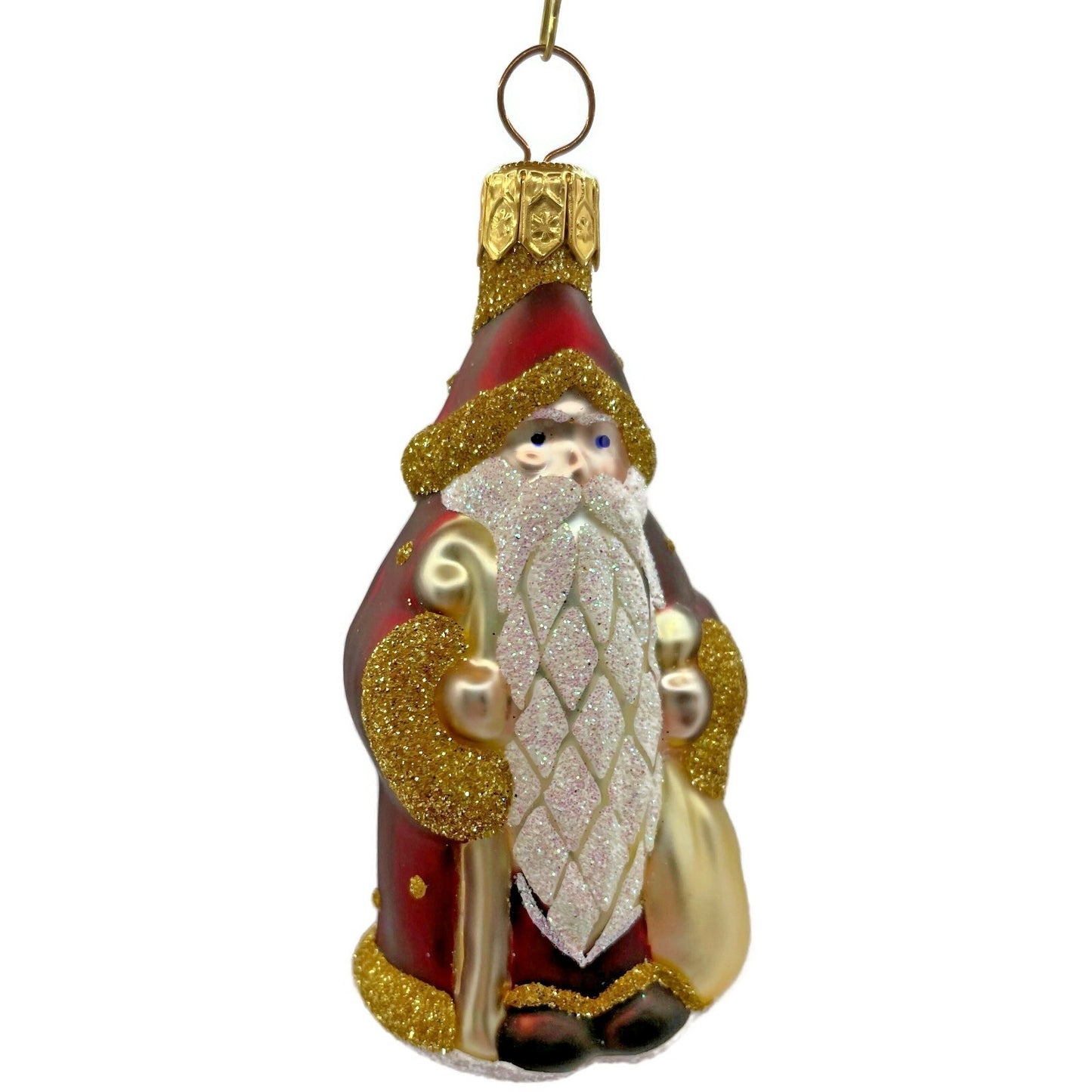 Patricia Breen Miniature Woodland Santa Bordeaux Gold Dots Christmas Ornament