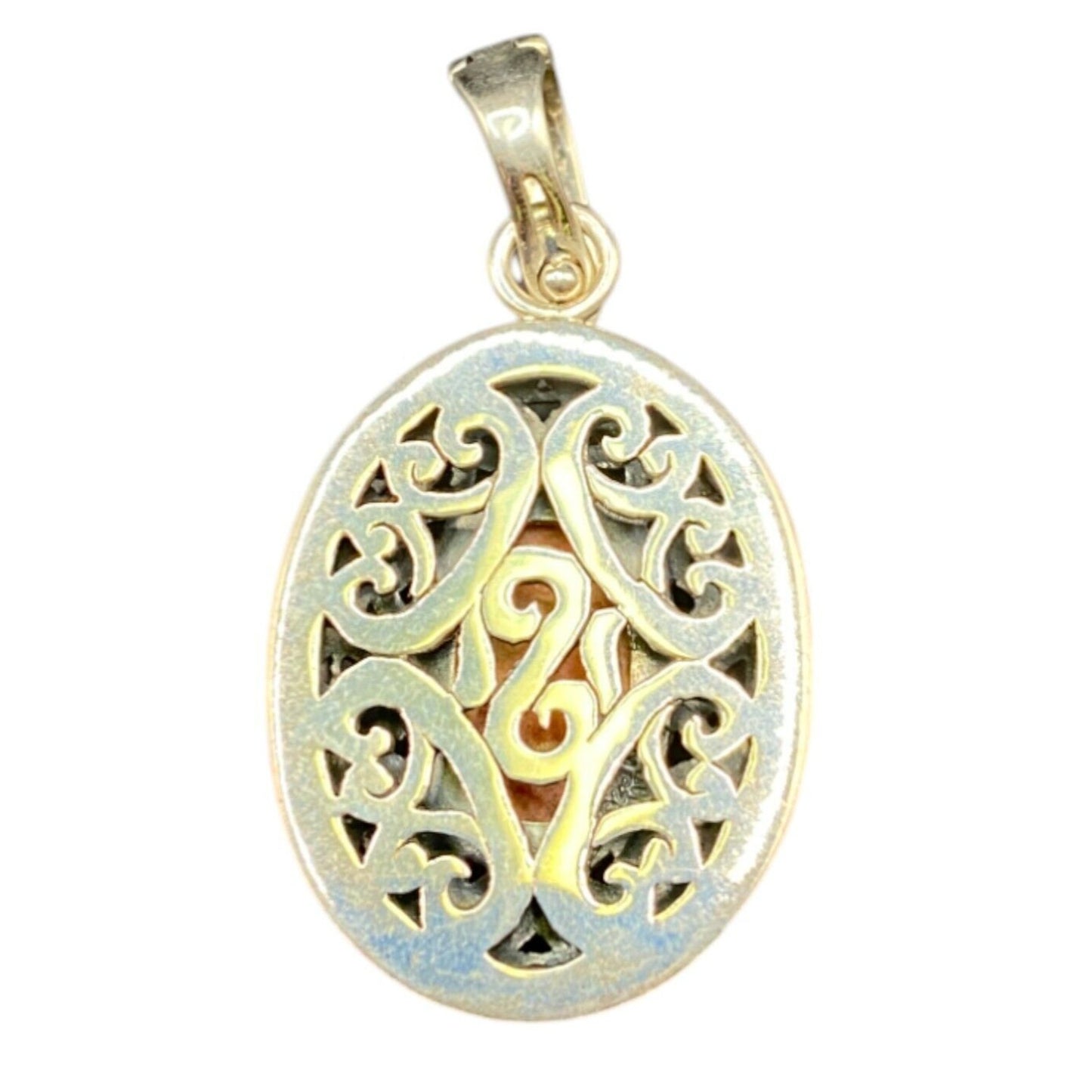 Spiny Oyster Oval Shaped Pendant Orange Gemstone 925 Sterling Silver Filigree