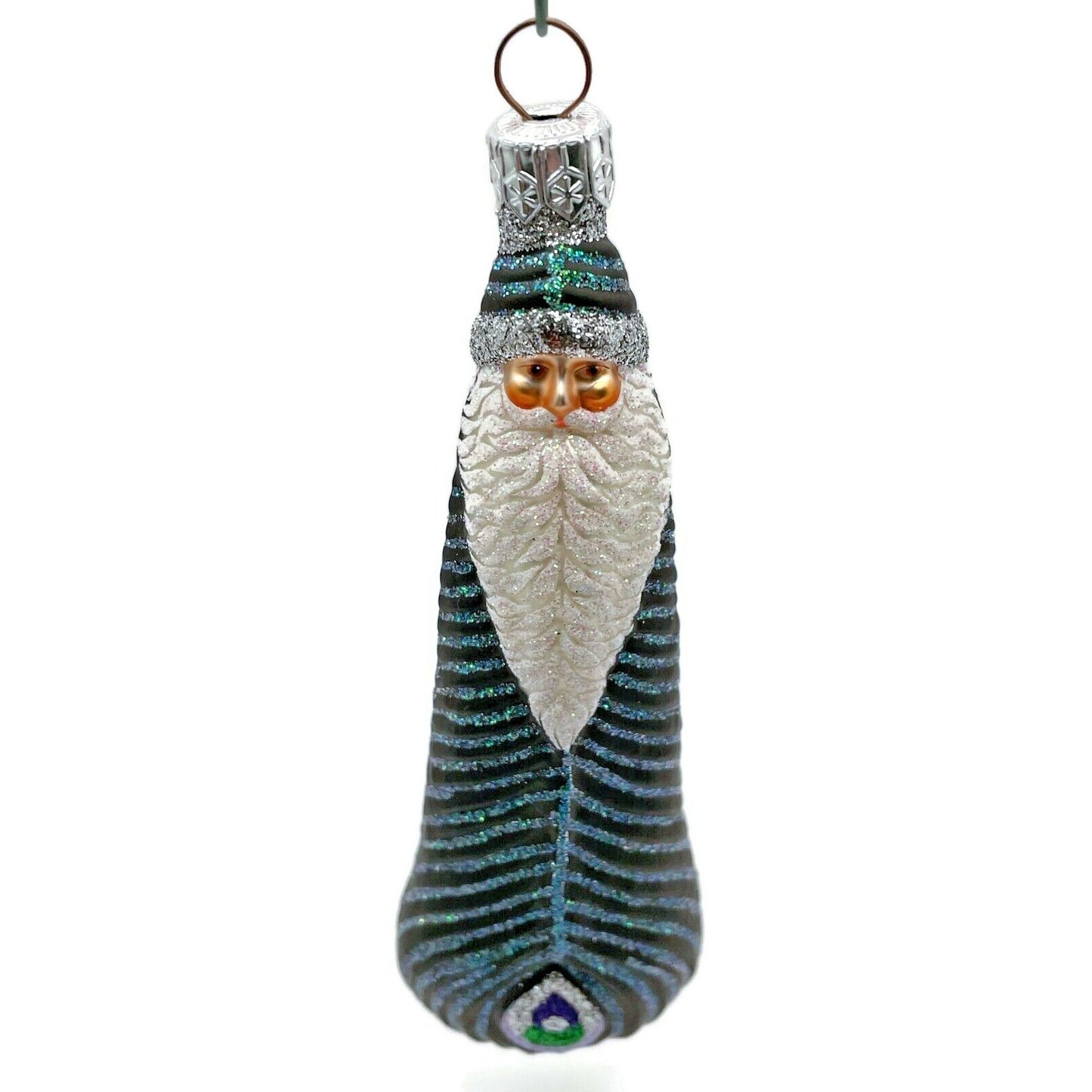Patricia Breen Peacock Icicle Black Green Santa Claus Christmas Tree Ornament