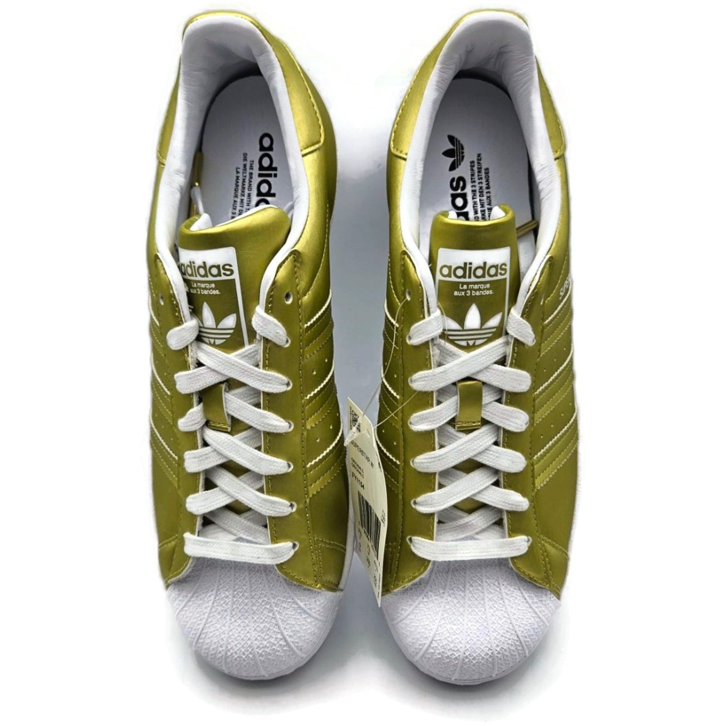 Adidas Superstar White Gold Metallic Leather Shoes Ladies Sz 9 Shell Toe FY1154