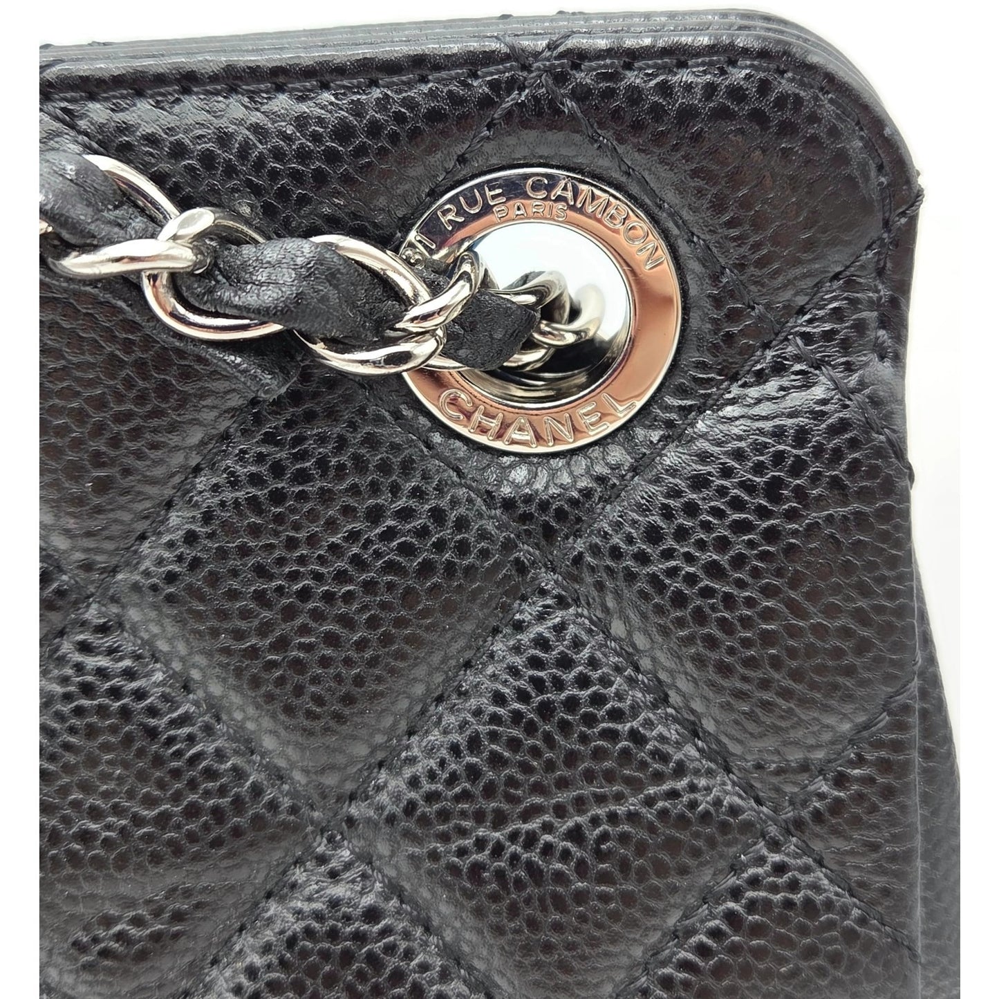 Chanel Grand Shopping Tote Handbag Black Caviar Leather Silver Hardware 13C GST