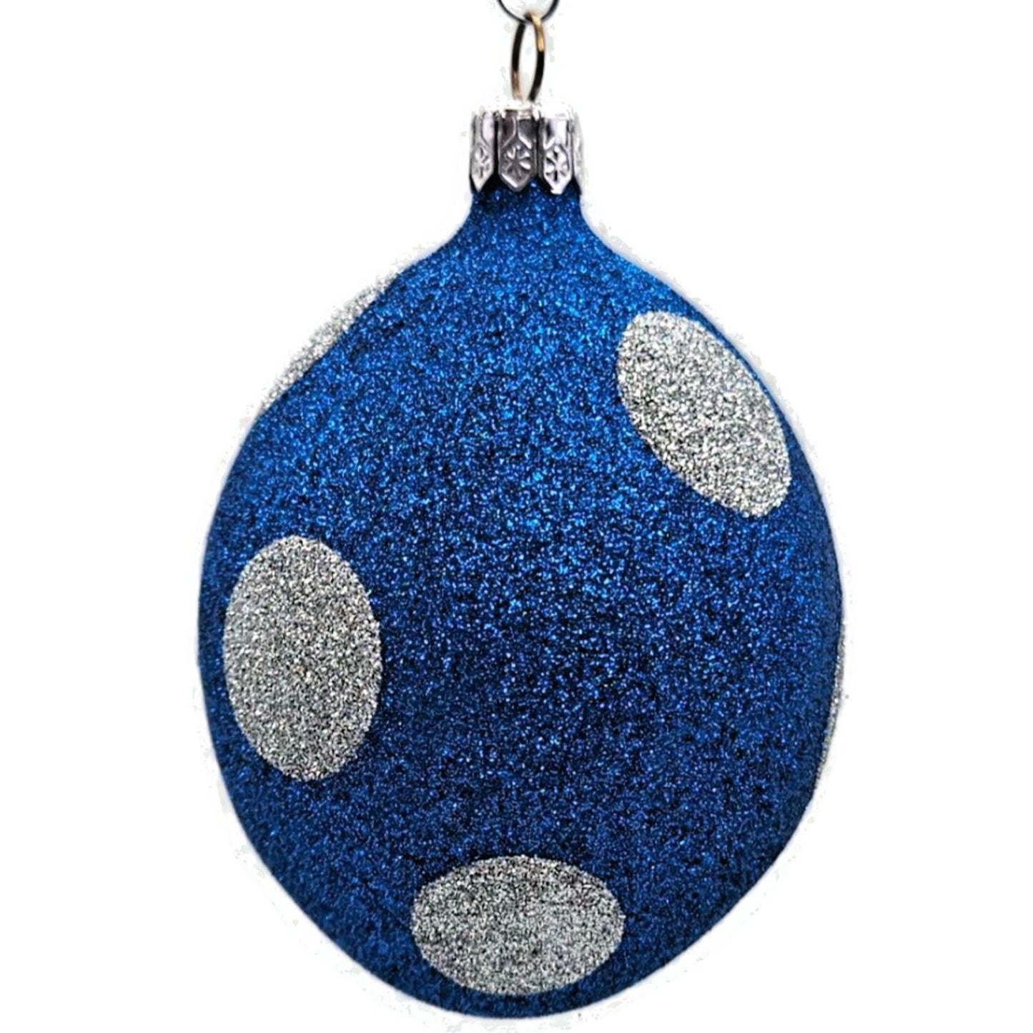 Patricia Breen Egg Blue Silver Polka Dot Easter Glittered Christmas Ornament