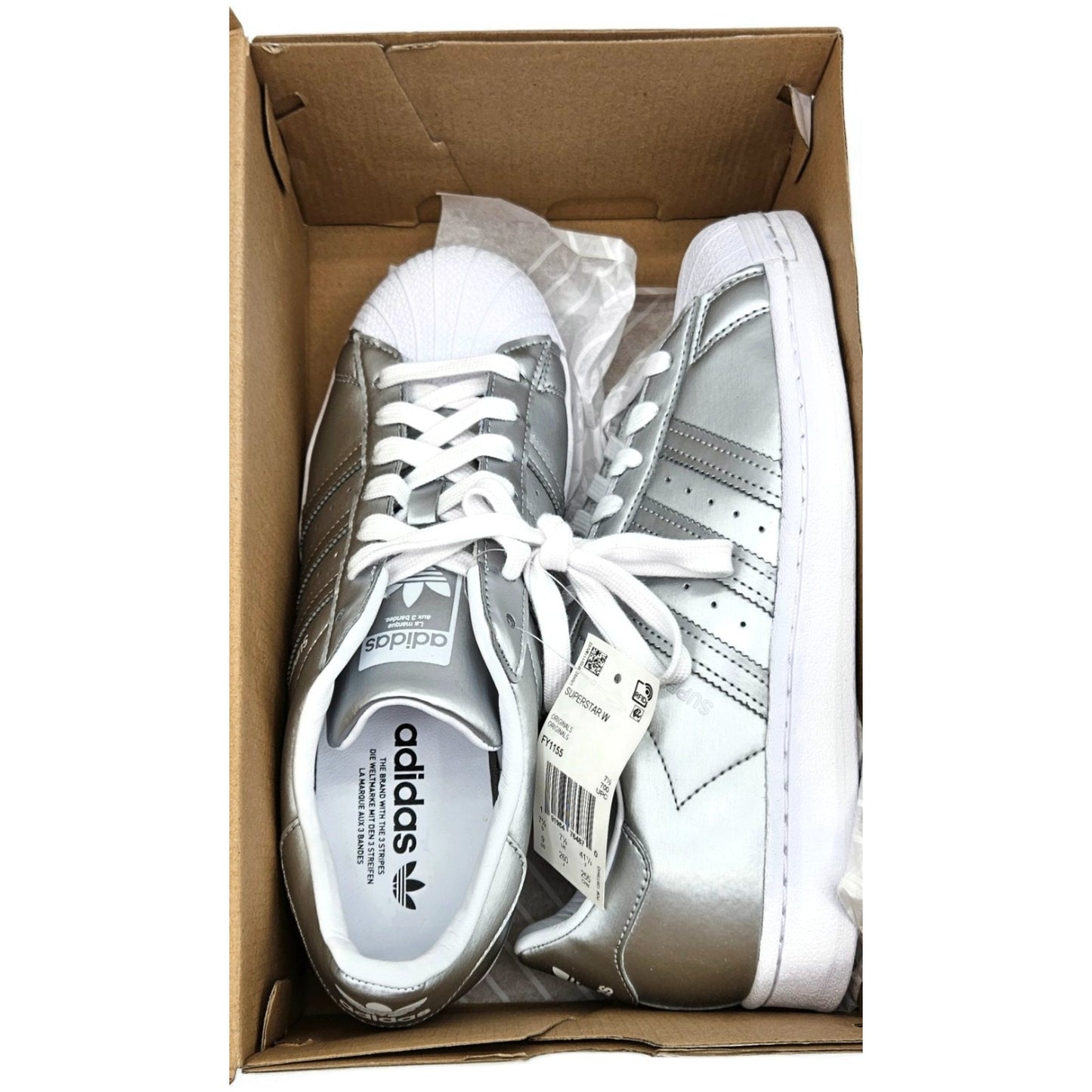 Adidas Superstar Silver Metallic Leather Shoes Ladies Size 9 Shell Toe FY1155