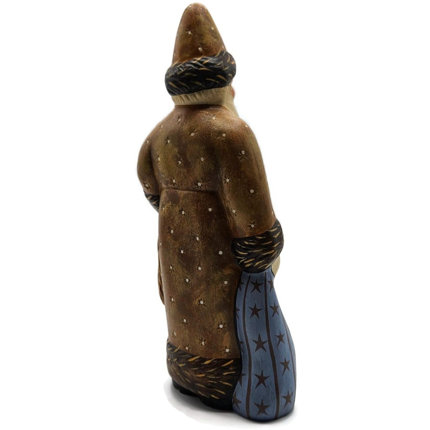 Vaillancourt Brown Father Christmas with Blue Sack Folk Art Chalkware Figurine