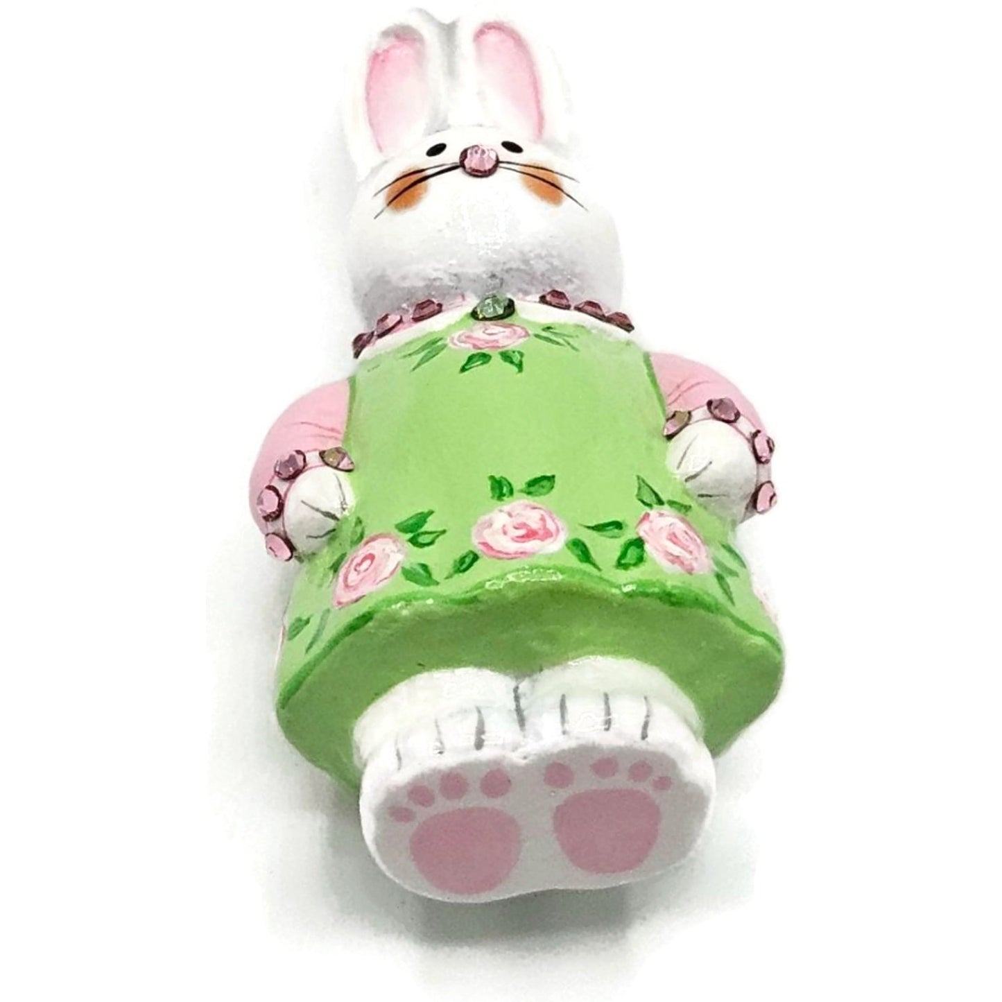 Patricia Breen Miniature Sculpture Bunny Girl Green Pink Roses Easter Ornament