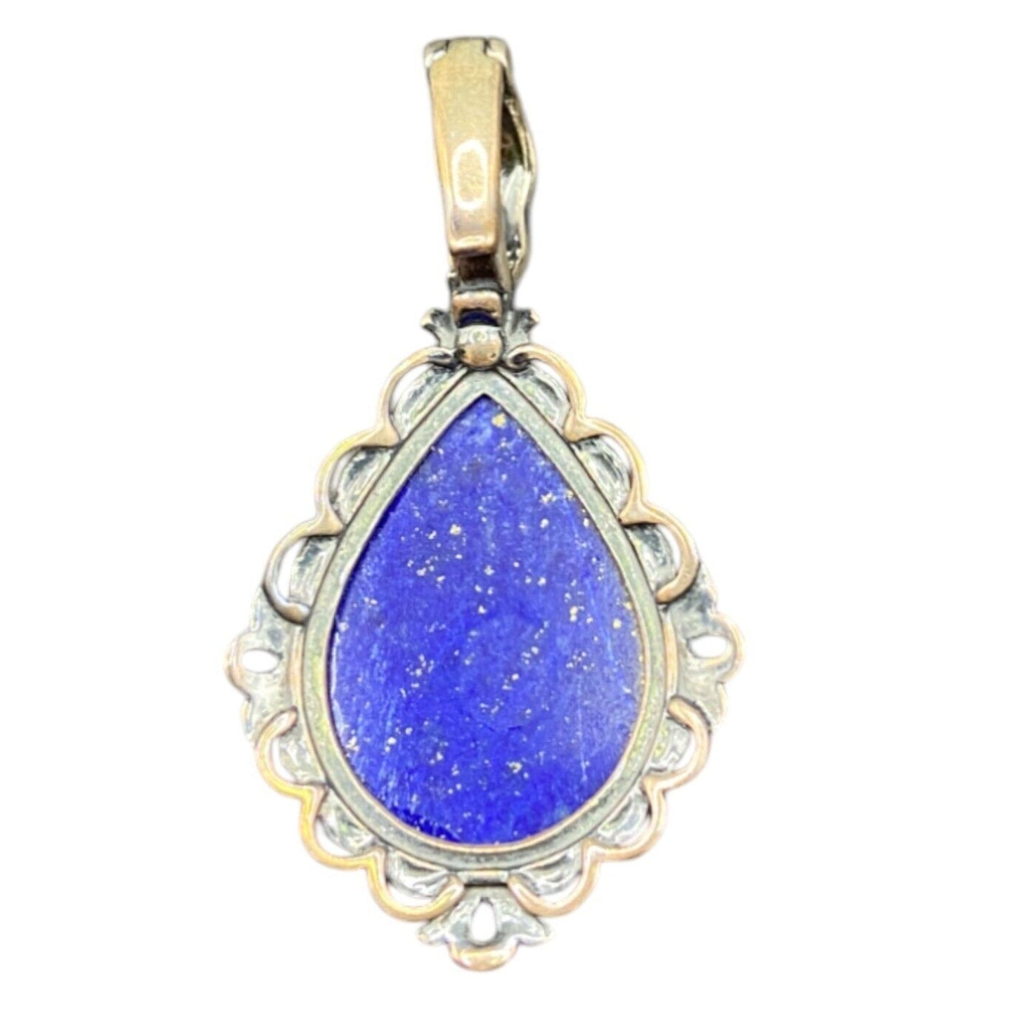Carolyn Pollack Carved Lapis Lazuli Pear Shaped Pendant 925 Sterling Silver