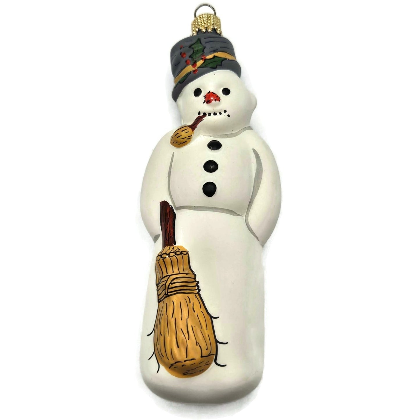 Vaillancourt Ornament Snowman with Ears Broom Chalkware Christmas Tree Decor