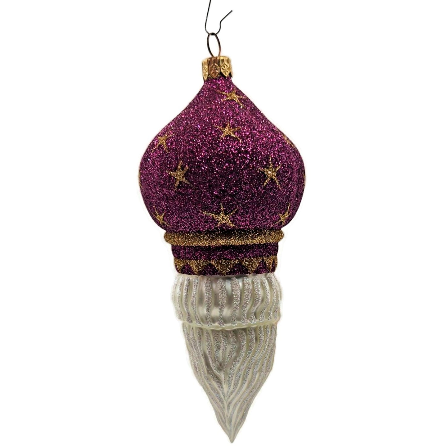Patricia Breen Nuit Noel Fuchsia Stars Santa Head Christmas Tree Ornament
