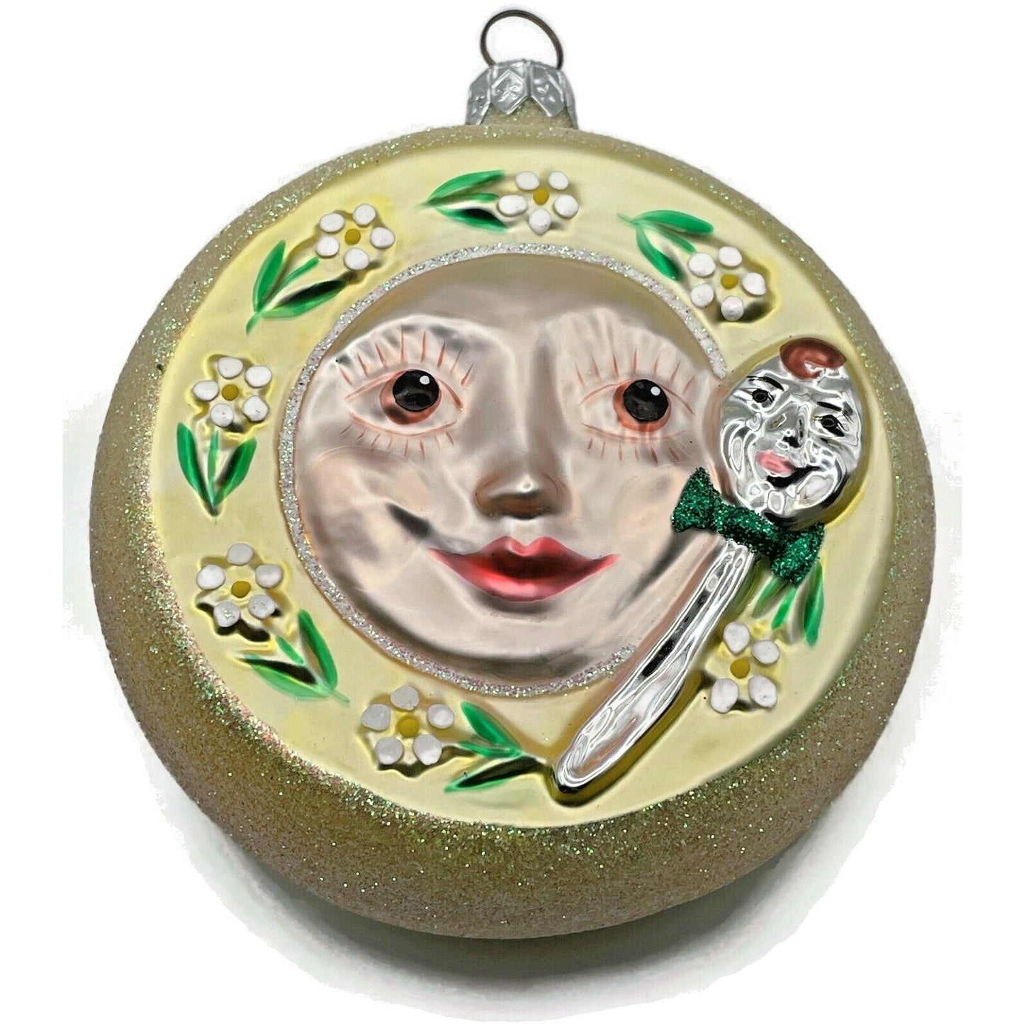 Patricia Breen Dish and Spoon Yellow Painted Flowers Christmas Tree Ornament