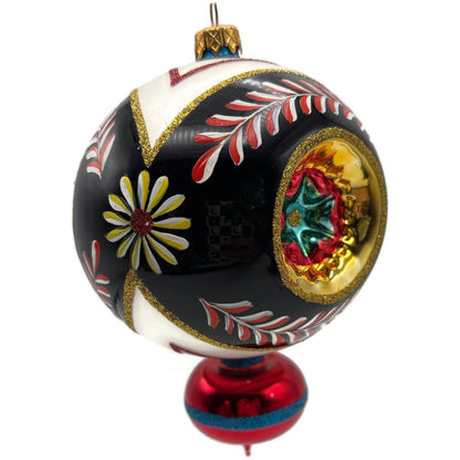 Morozko Reflector Black Gold Red Three Concave Indents Christmas Tree Ornament